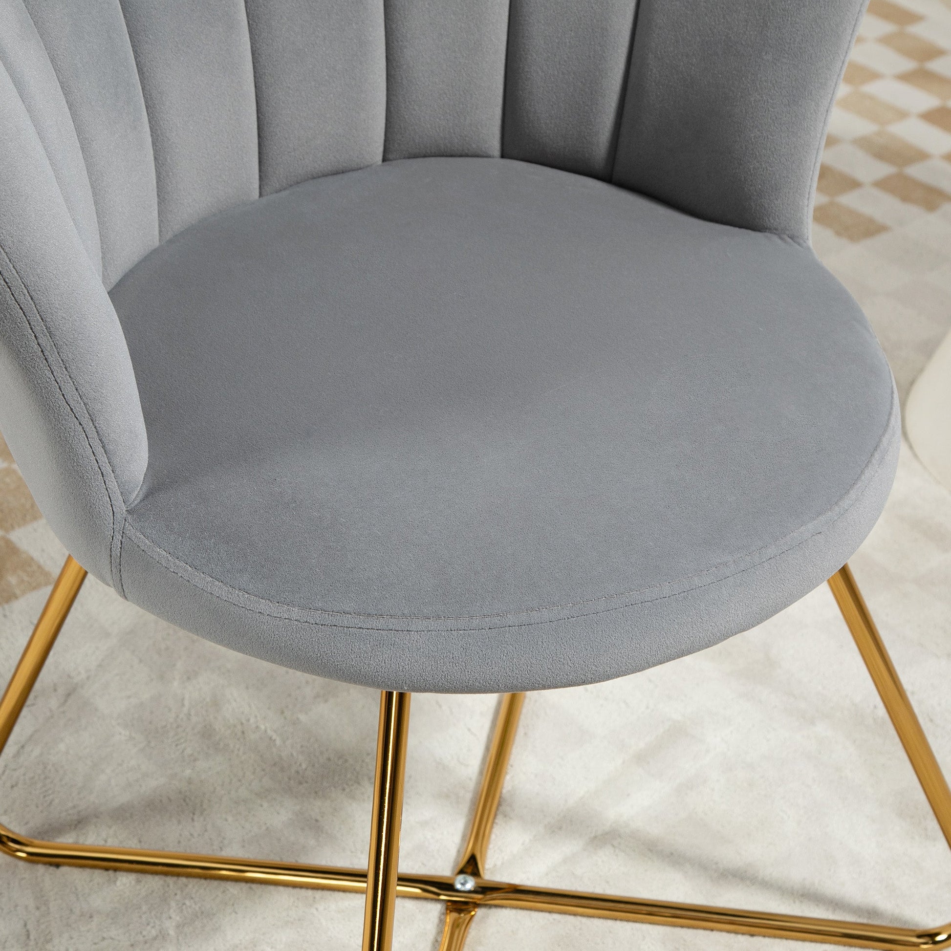 HOMCOM Modern Armchair, Velvet Tufted Accent Chair with Lotus Backrest, Occasional Chair with Steel Legs for Living Room, Bedroom, Grey