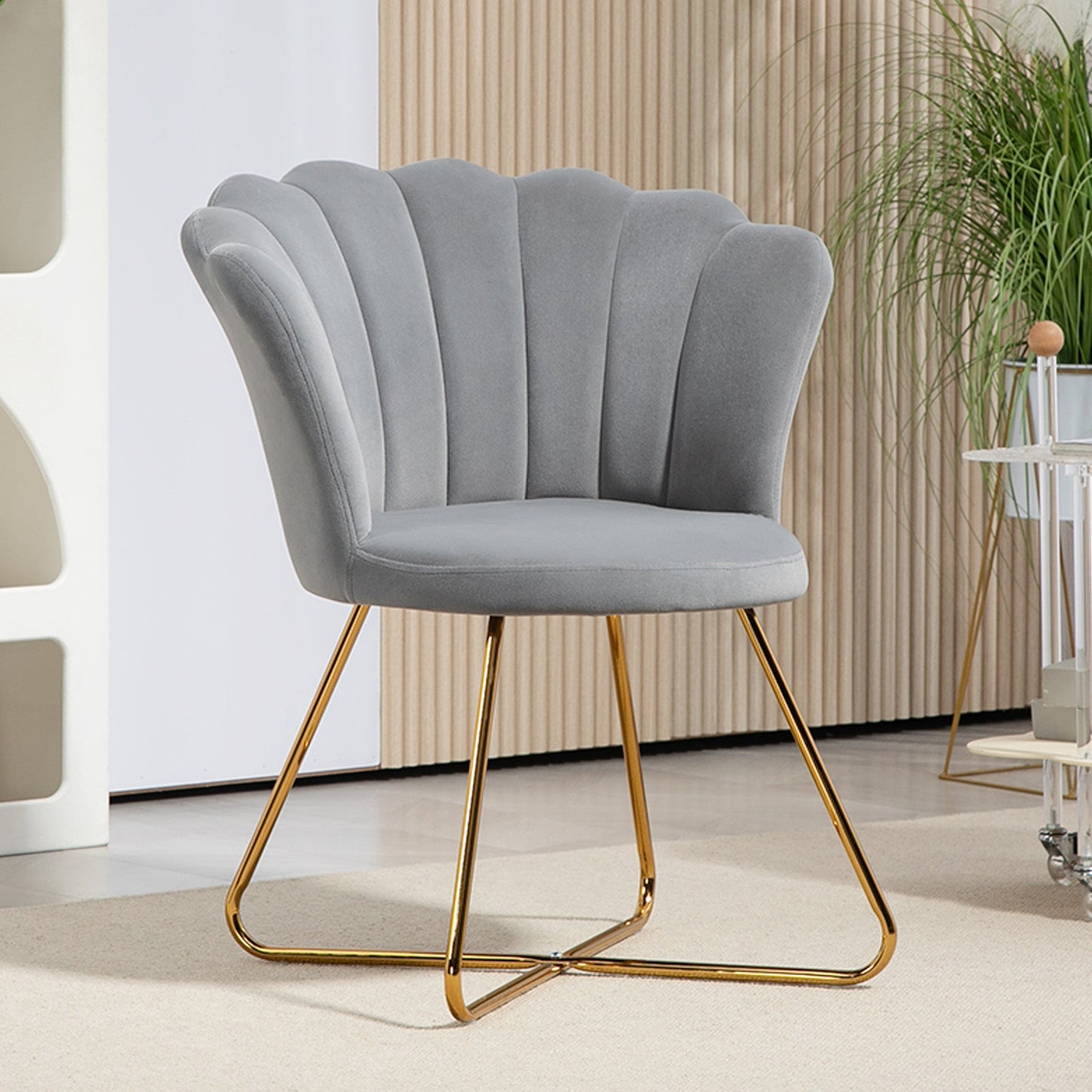 HOMCOM Modern Armchair, Velvet Tufted Accent Chair with Lotus Backrest, Occasional Chair with Steel Legs for Living Room, Bedroom, Grey