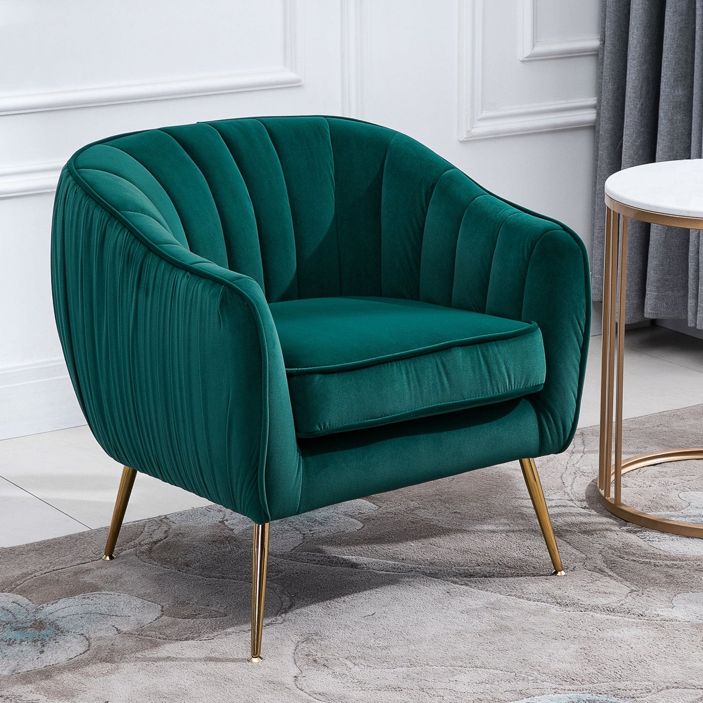 HOMCOM Velvet Tub chair, Luxury Accent Chair with Golden Metal Leg, Comfy Upholstered Armchair with Thick Padded Seat for Living Room, Green