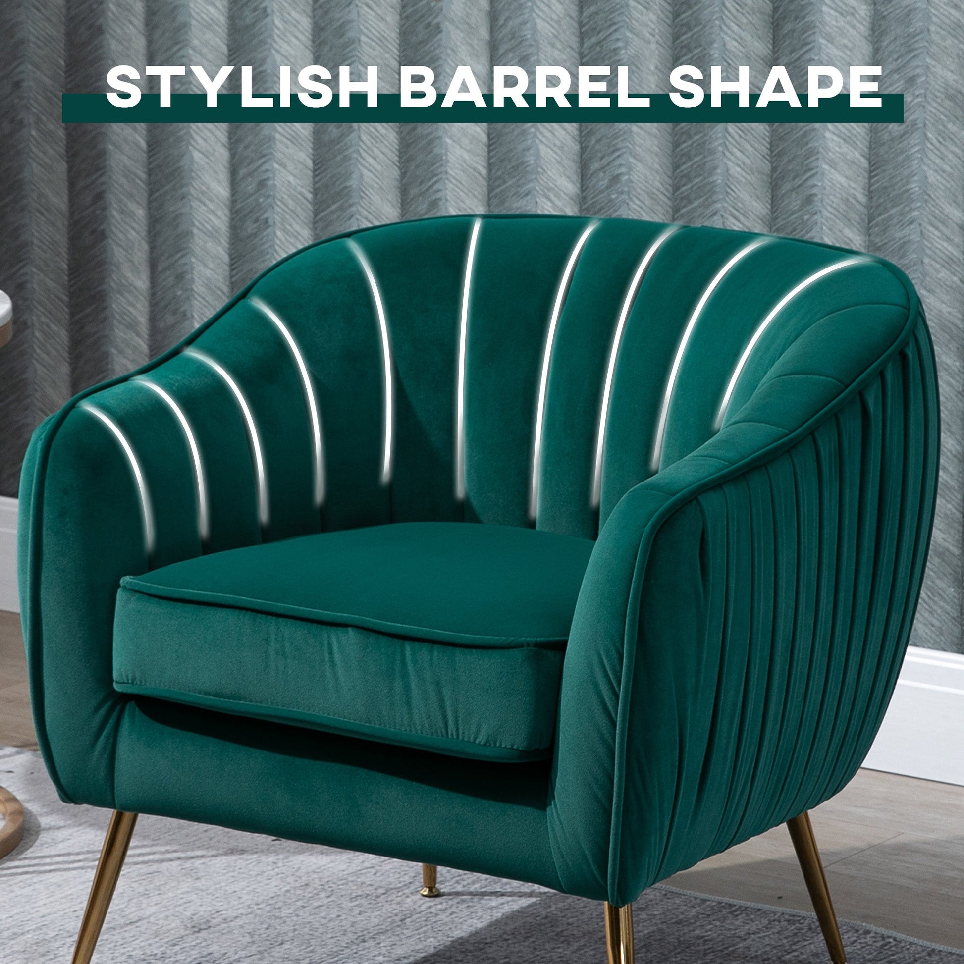 HOMCOM Velvet Tub chair, Luxury Accent Chair with Golden Metal Leg, Comfy Upholstered Armchair with Thick Padded Seat for Living Room, Green