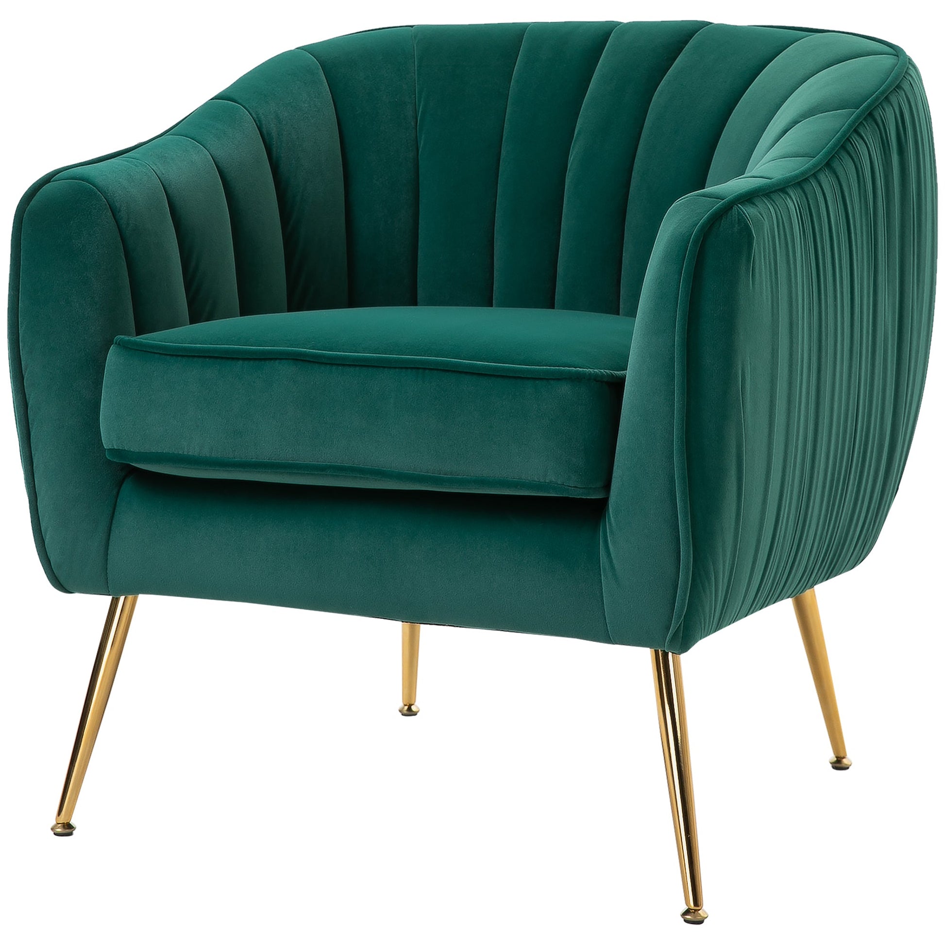 HOMCOM Velvet Tub chair, Luxury Accent Chair with Golden Metal Leg, Comfy Upholstered Armchair with Thick Padded Seat for Living Room, Green