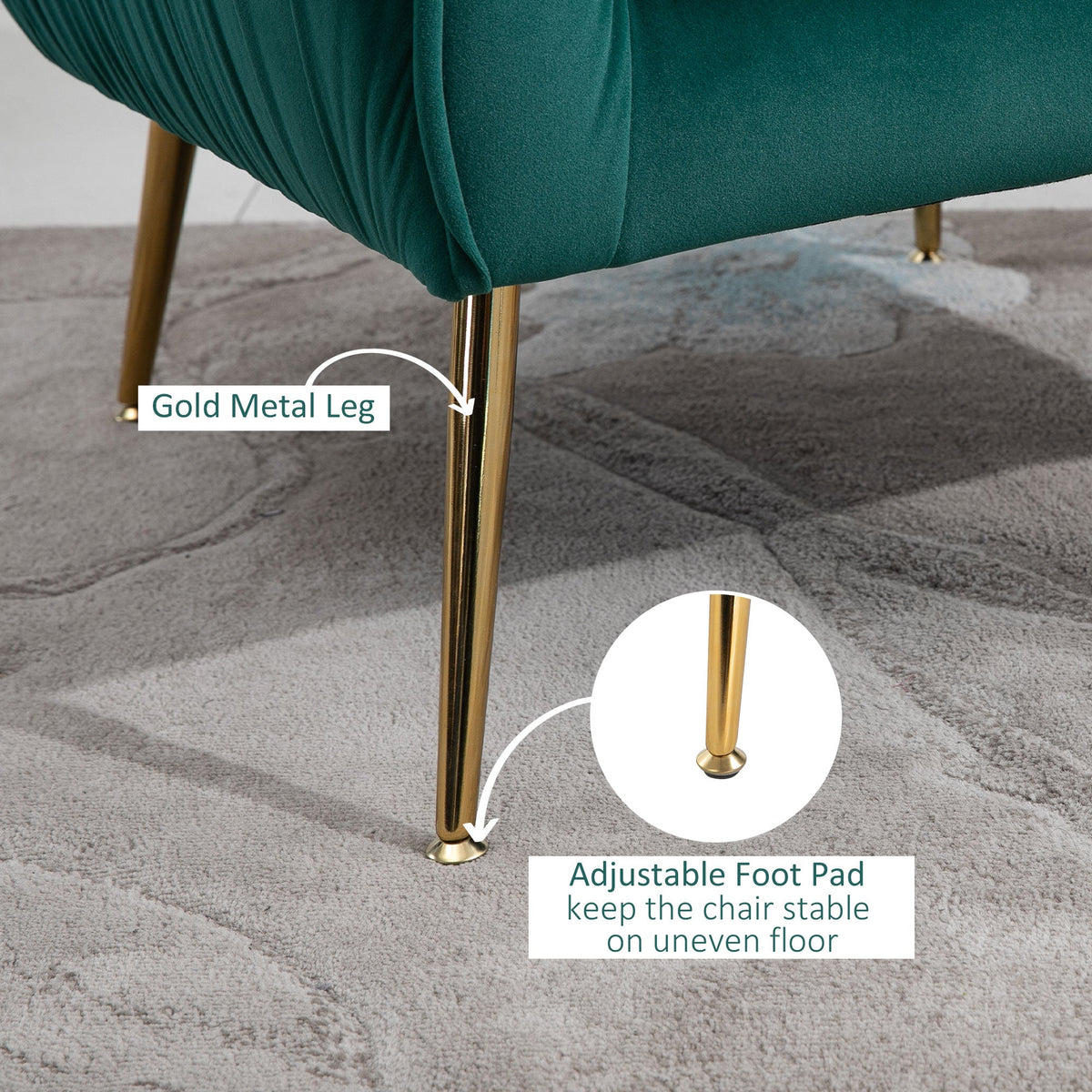 HOMCOM Velvet Tub chair, Luxury Accent Chair with Golden Metal Leg, Comfy Upholstered Armchair with Thick Padded Seat for Living Room, Green