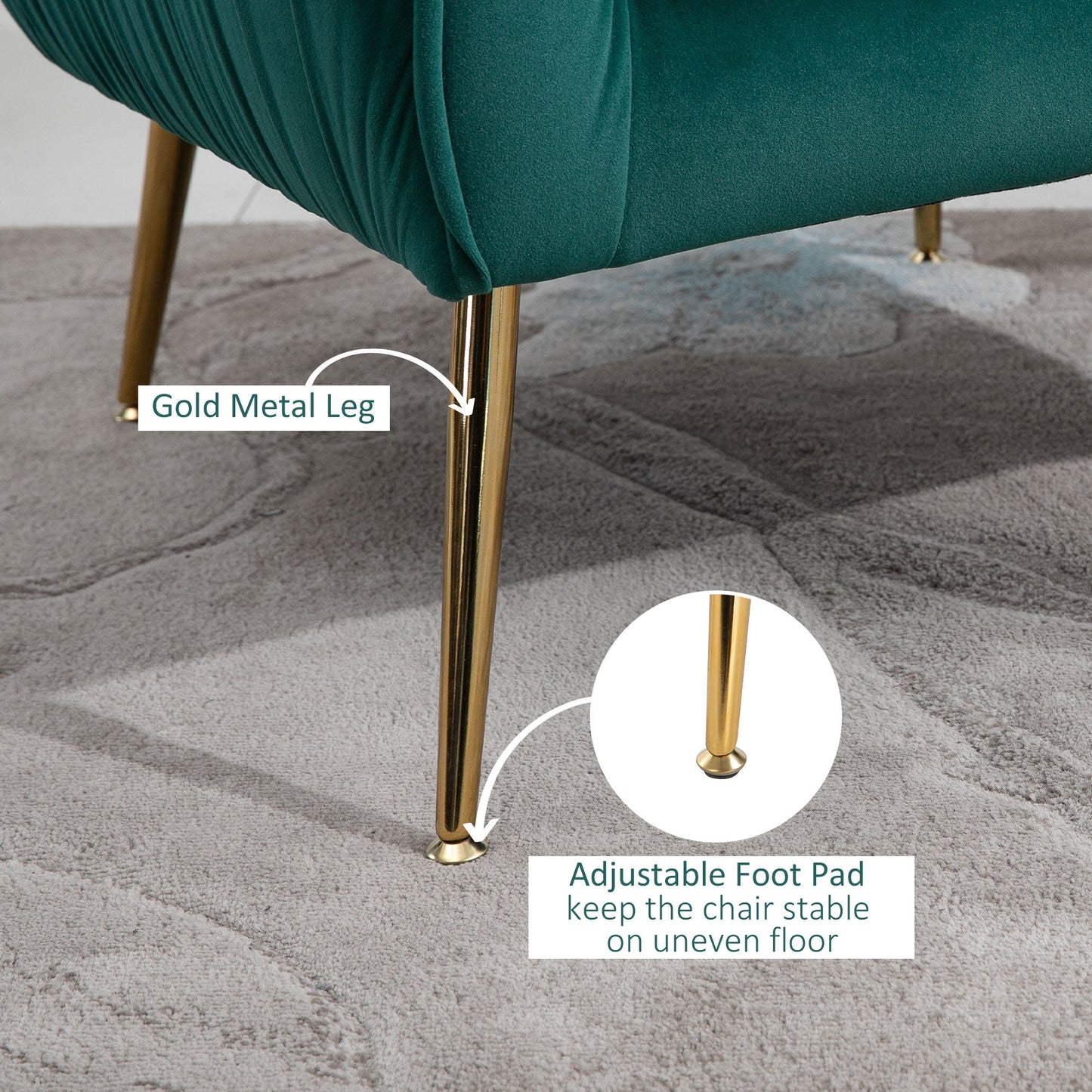HOMCOM Velvet Tub chair, Luxury Accent Chair with Golden Metal Leg, Comfy Upholstered Armchair with Thick Padded Seat for Living Room, Green