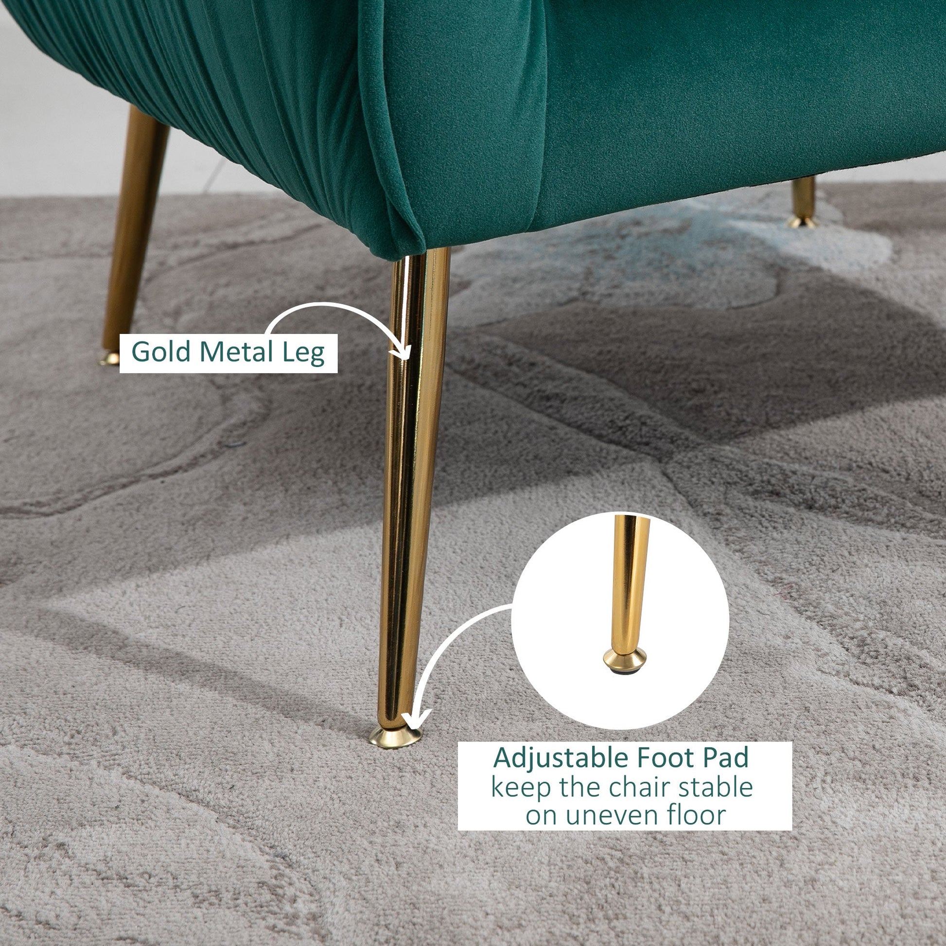 HOMCOM Velvet Tub chair, Luxury Accent Chair with Golden Metal Leg, Comfy Upholstered Armchair with Thick Padded Seat for Living Room, Green