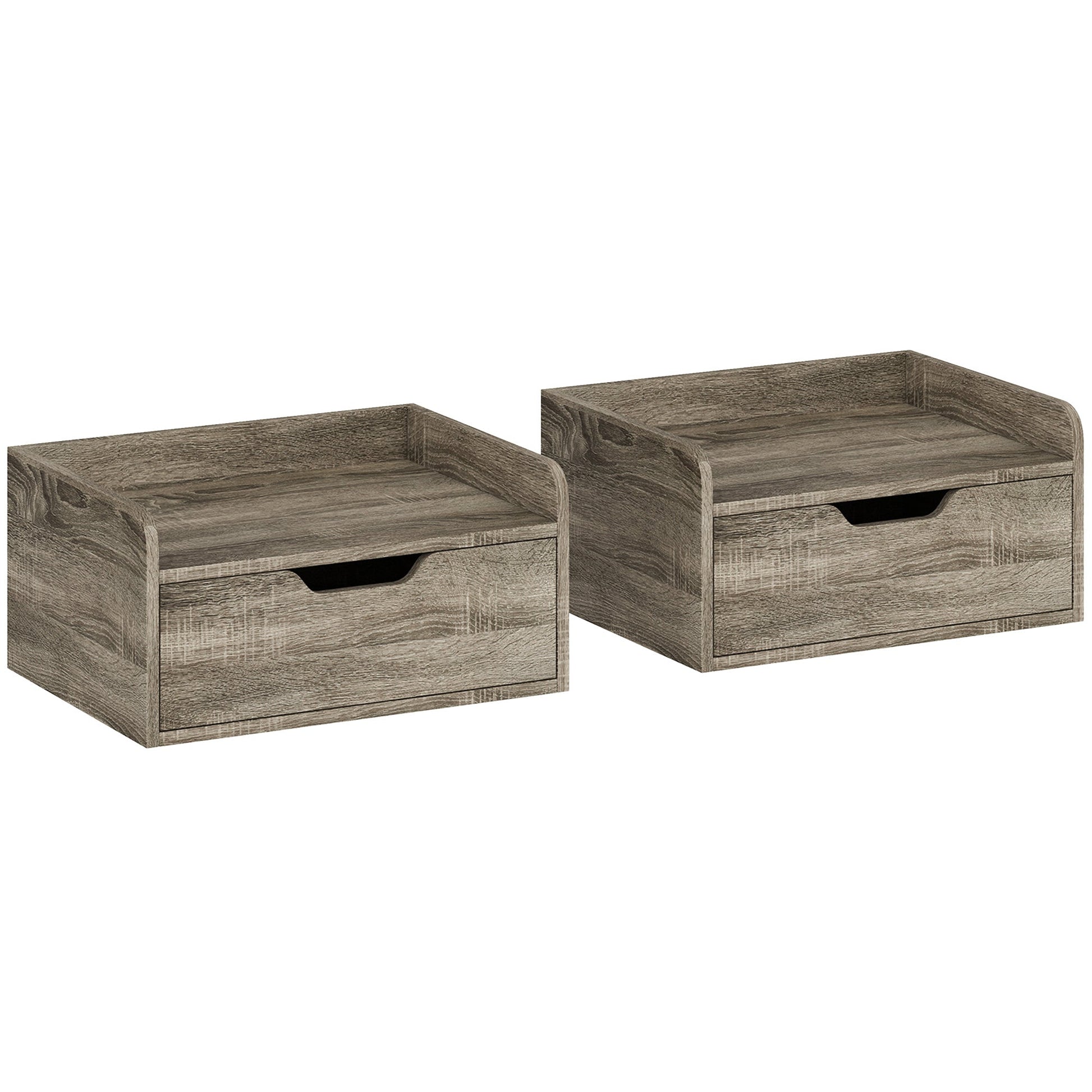 Floating Nightstands Set of 2, Wall Mounted Bedside Table with Storage Drawer for Bedroom, Grey Wood Effect