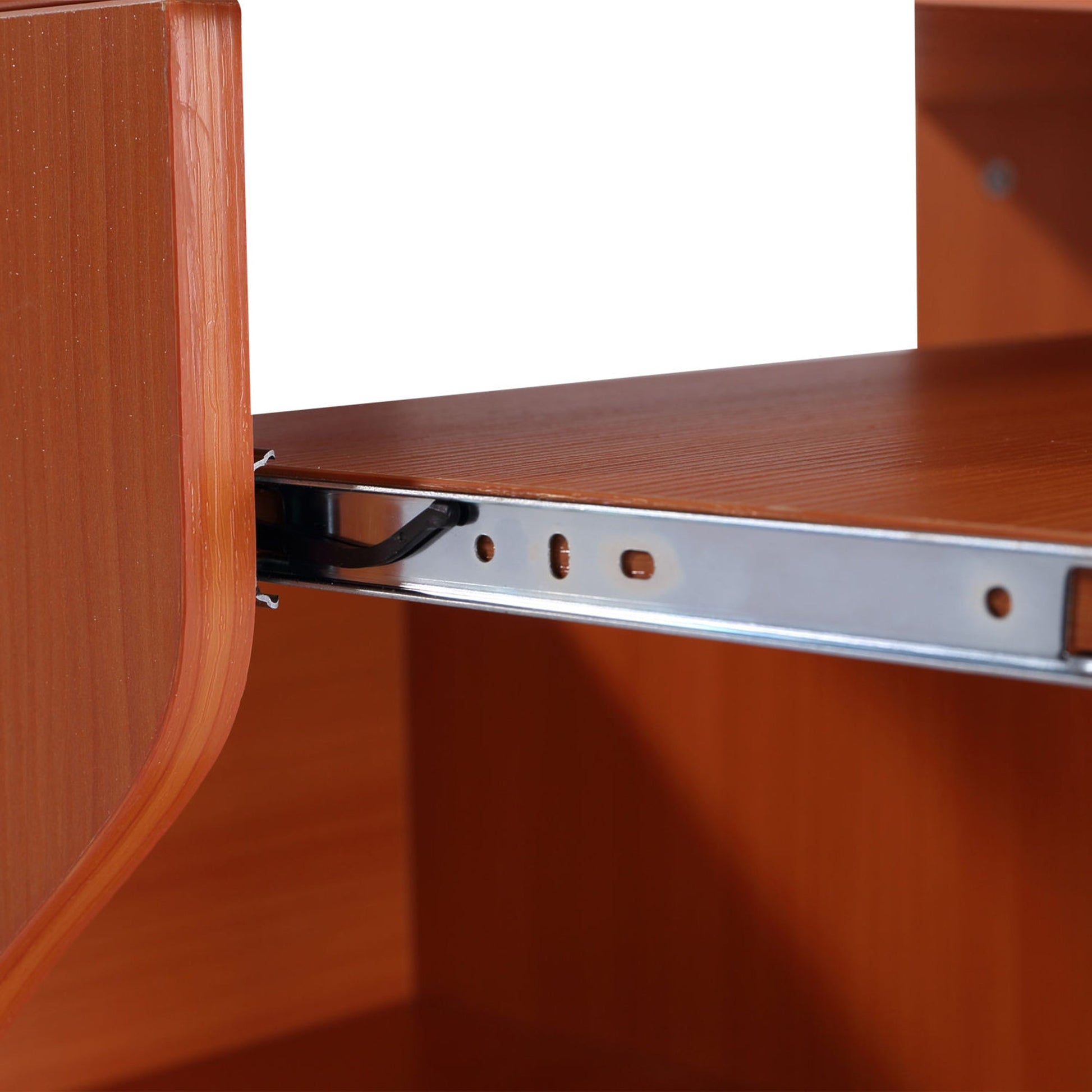 HOMCOM Computer Desk with Sliding Keyboard Tray, Mobile Home Office Desk, Study Table with Storage Shelves, PC Desk on Wheels, Cherry Wood Colour