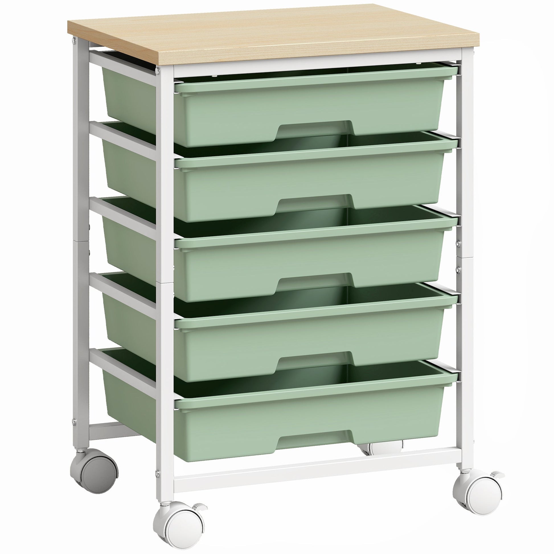 6-Tier Storage Trolley on Wheels, Metal Kitchen Rolling Cart with 5 Pull-Out Drawers, Kitchen Storage Rack for Living Room, Dining Room, Bedroom, Bathroom, Green