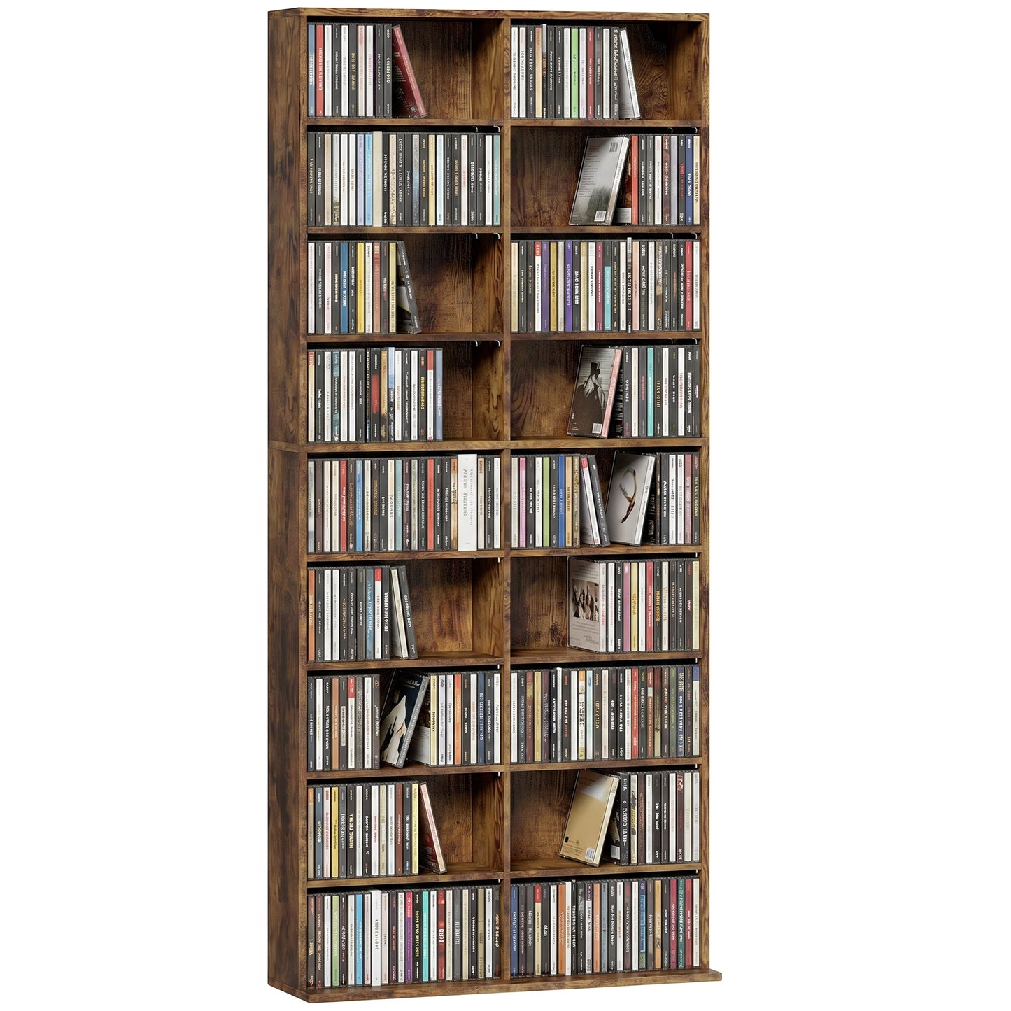 640 CD/360 DVD Storage Unit, Blu-ray Media Storage Shelf with 18 Compartments and 14 Adjustable Shelves, CD Tower for Living Room, Bedroom, Office, Rustic Brown