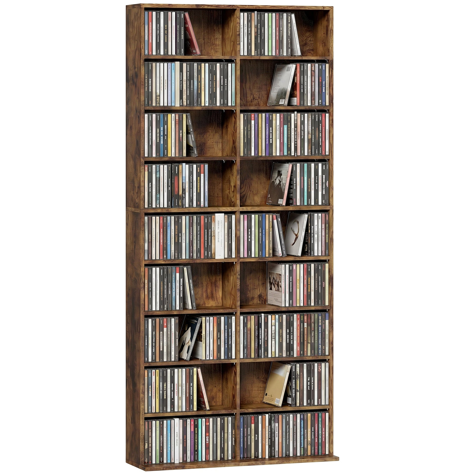 640 CD/360 DVD Storage Unit, Blu-ray Media Storage Shelf with 18 Compartments and 14 Adjustable Shelves, CD Tower for Living Room, Bedroom, Office, Rustic Brown