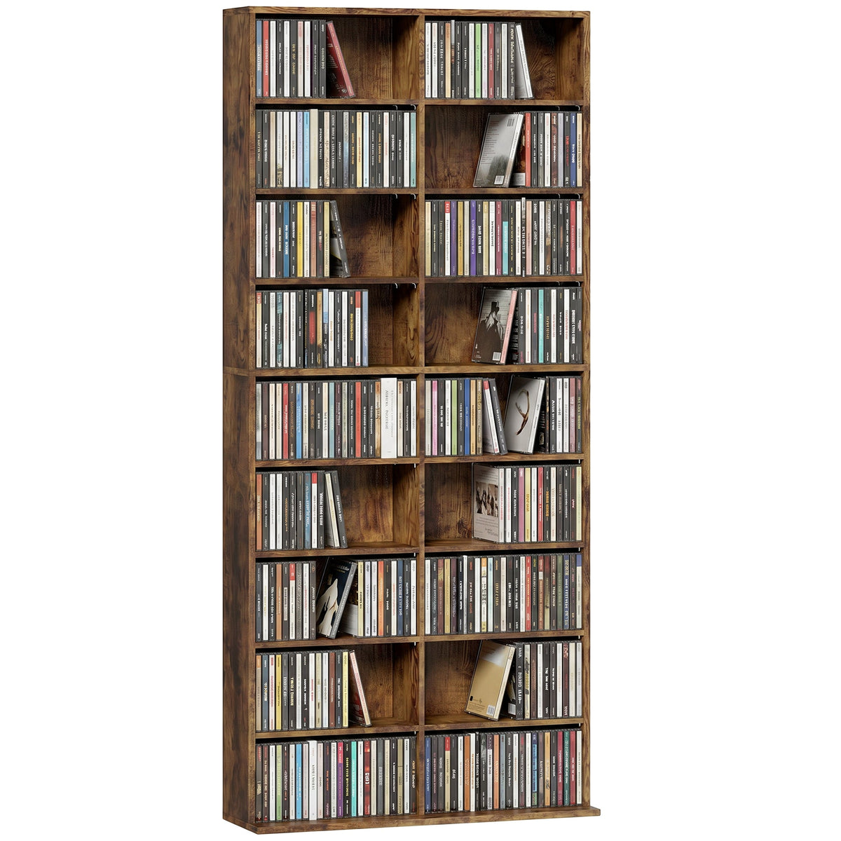640 CD/360 DVD Storage Unit, Blu-ray Media Storage Shelf with 18 Compartments and 14 Adjustable Shelves, CD Tower for Living Room, Bedroom, Office, Rustic Brown