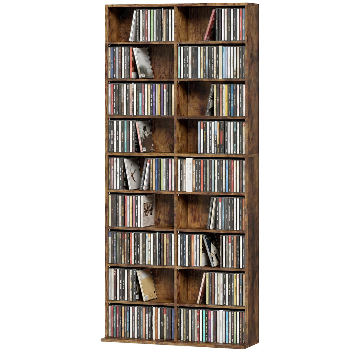 640 CD/360 DVD Storage Unit, Blu-ray Media Storage Shelf with 18 Compartments and 14 Adjustable Shelves, CD Tower for Living Room, Bedroom, Office, Rustic Brown