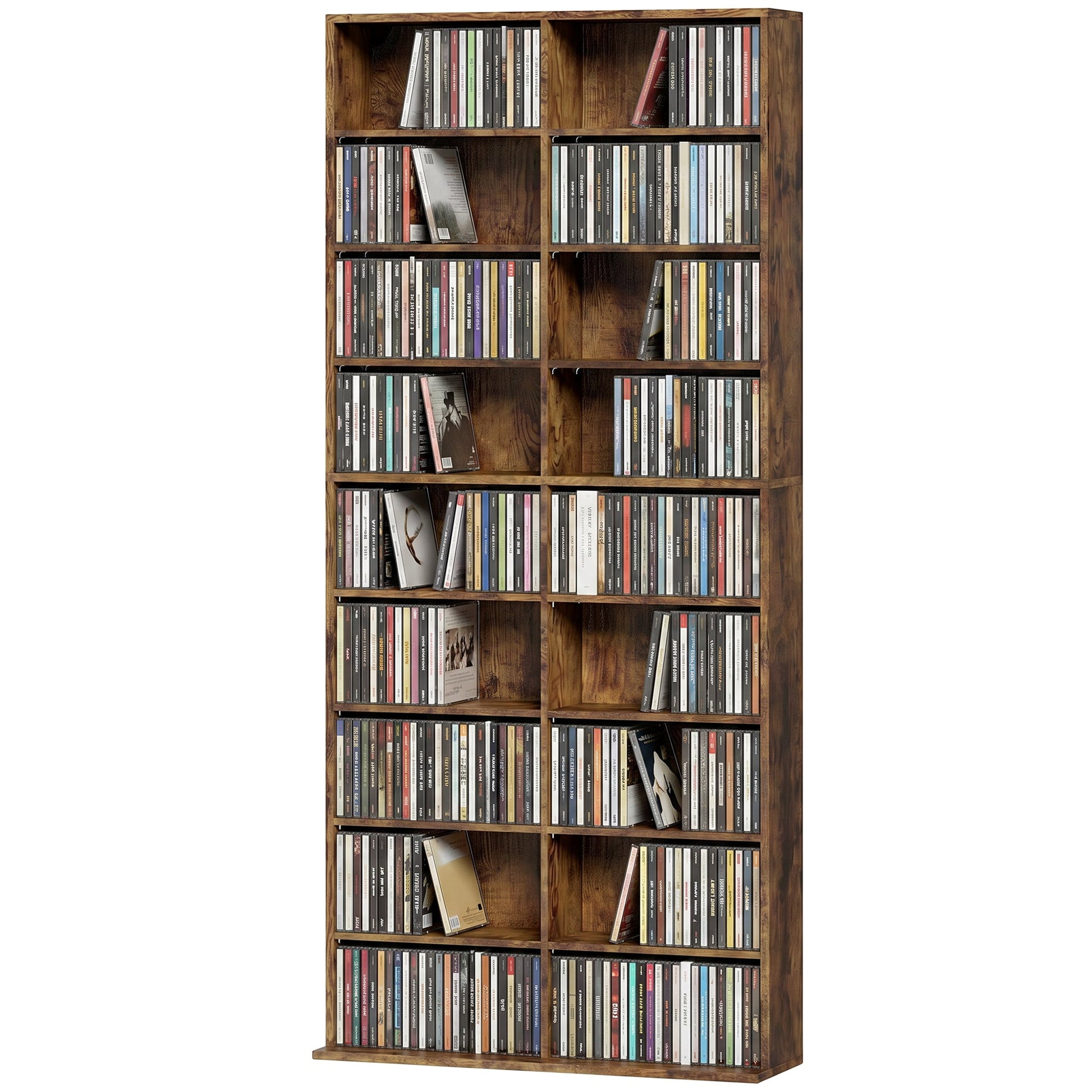 640 CD/360 DVD Storage Unit, Blu-ray Media Storage Shelf with 18 Compartments and 14 Adjustable Shelves, CD Tower for Living Room, Bedroom, Office, Rustic Brown