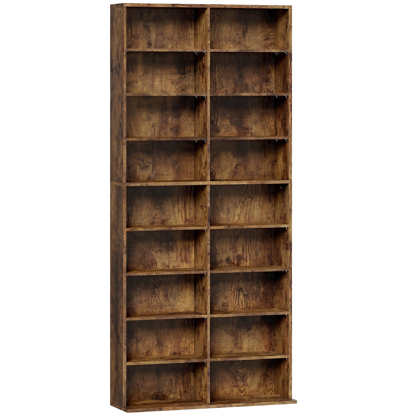 640 CD/360 DVD Storage Unit, Blu-ray Media Storage Shelf with 18 Compartments and 14 Adjustable Shelves, CD Tower for Living Room, Bedroom, Office, Rustic Brown