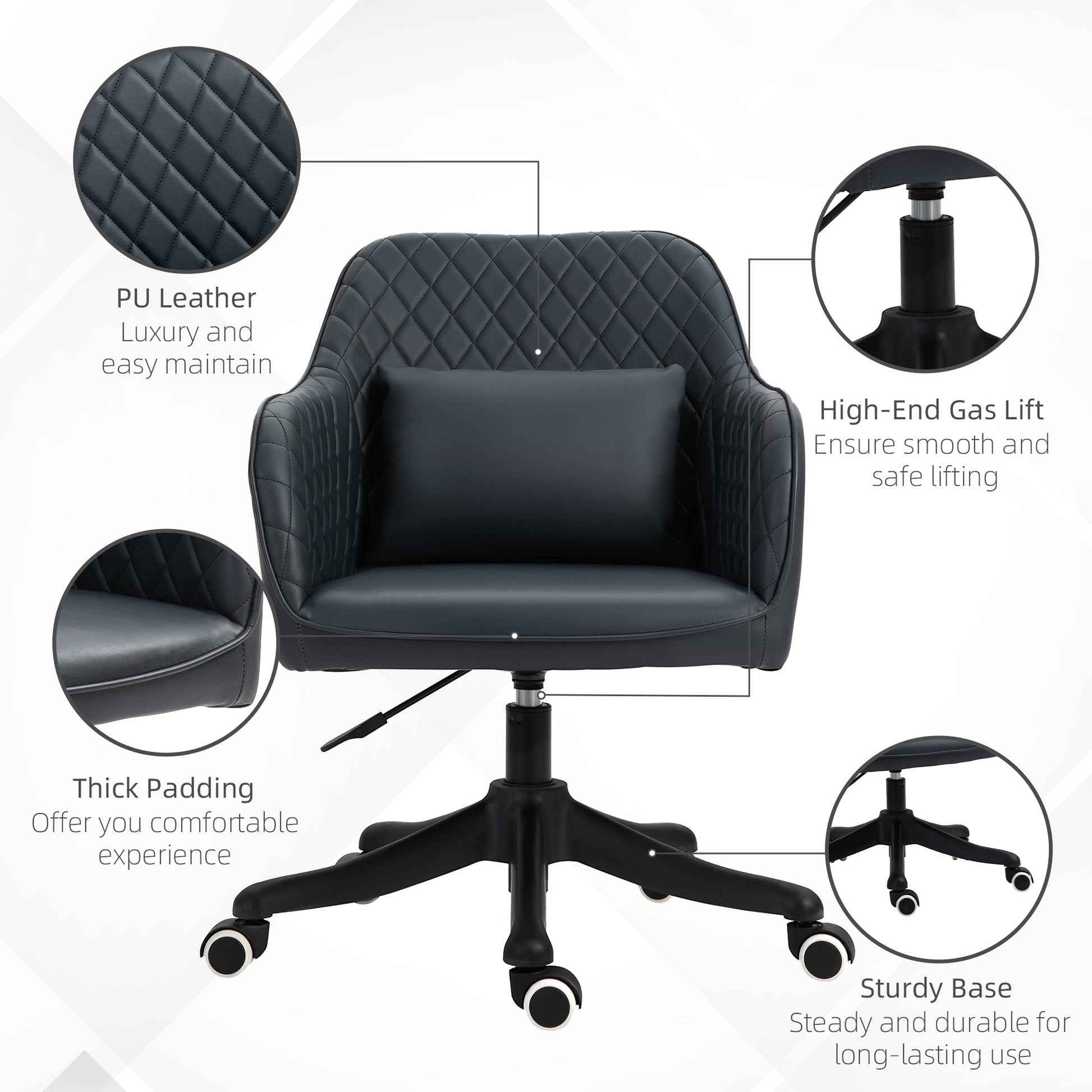 HOMCOM Velvet Office Chair, Desk Chair, Makeup Vanity Chair with Massage Lumbar Pillow and Rolling Wheels for Bedroom and Home, Deep Blue