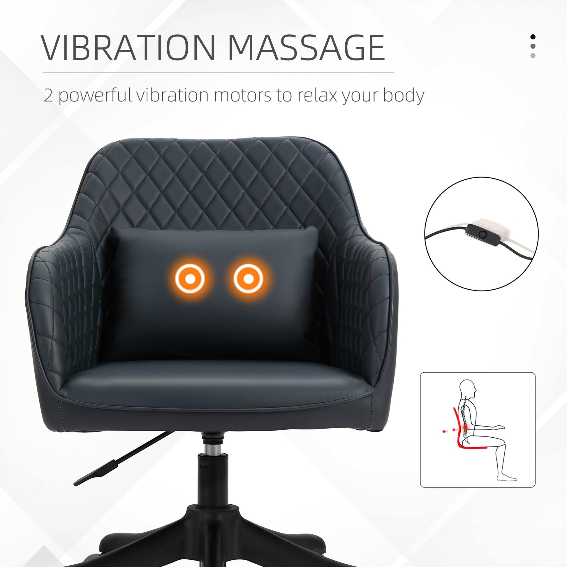 HOMCOM Velvet Office Chair, Desk Chair, Makeup Vanity Chair with Massage Lumbar Pillow and Rolling Wheels for Bedroom and Home, Deep Blue