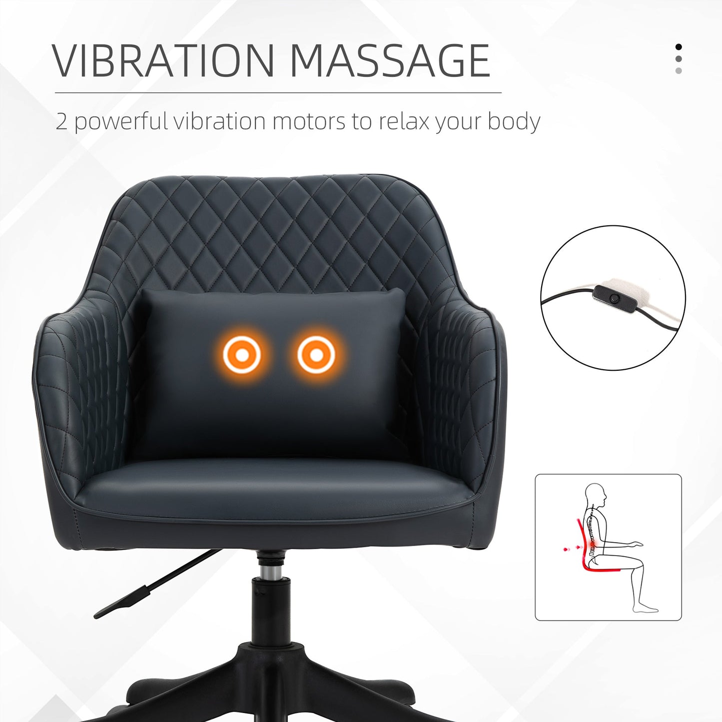 HOMCOM Velvet Office Chair, Desk Chair, Makeup Vanity Chair with Massage Lumbar Pillow and Rolling Wheels for Bedroom and Home, Deep Blue