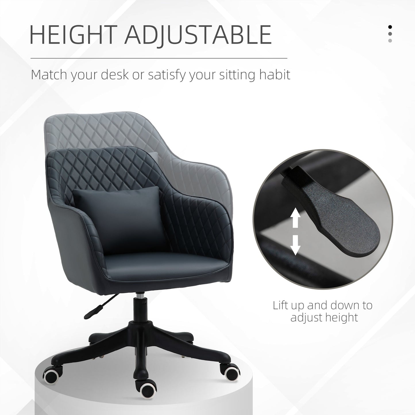 HOMCOM Velvet Office Chair, Desk Chair, Makeup Vanity Chair with Massage Lumbar Pillow and Rolling Wheels for Bedroom and Home, Deep Blue
