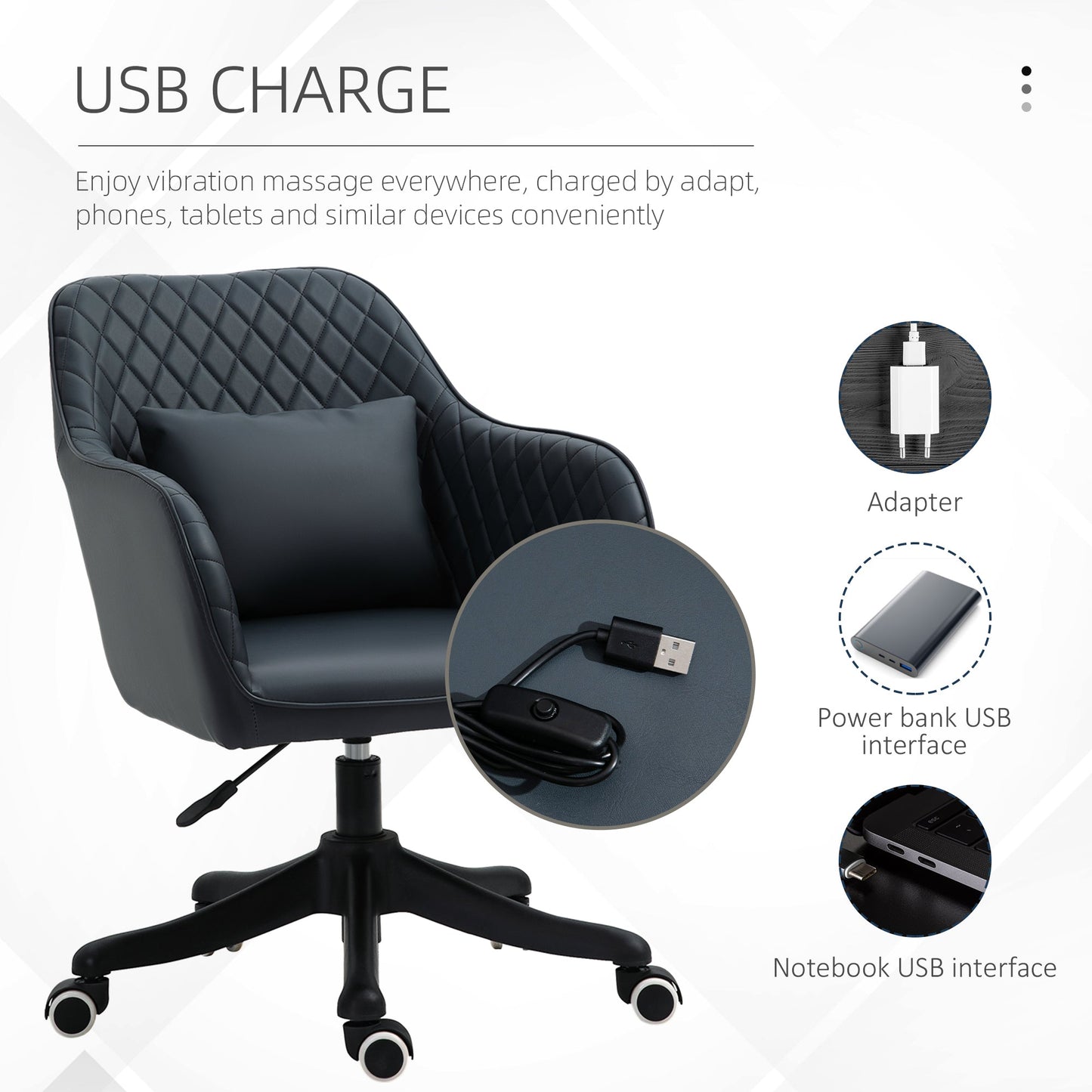 HOMCOM Velvet Office Chair, Desk Chair, Makeup Vanity Chair with Massage Lumbar Pillow and Rolling Wheels for Bedroom and Home, Deep Blue