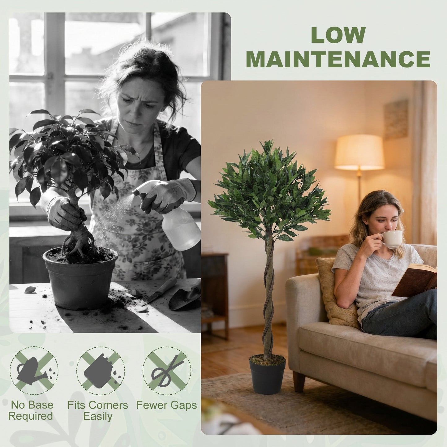 Artificial Bay Laurel Topiary Trees with Twisted Trunk, Realistic Lush Topiary Ball Tree with Weighted Pot, 120cm Indoor Greenery Plant for Home Office Garden Decor, Set of 2, Green