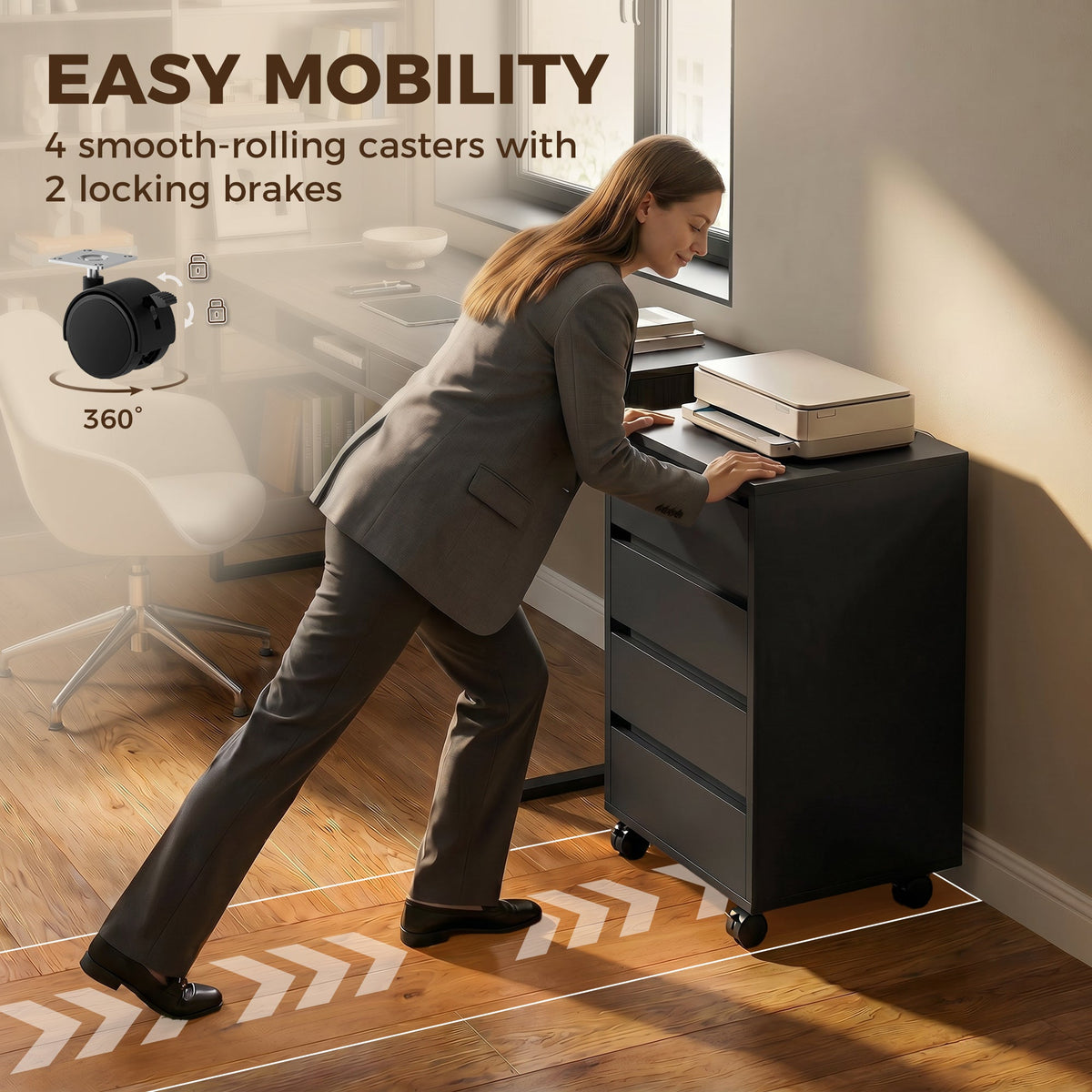Mobile Filing Cabinet with 4 Drawers, Under Desk Storage Cabinet for Home Office, Black