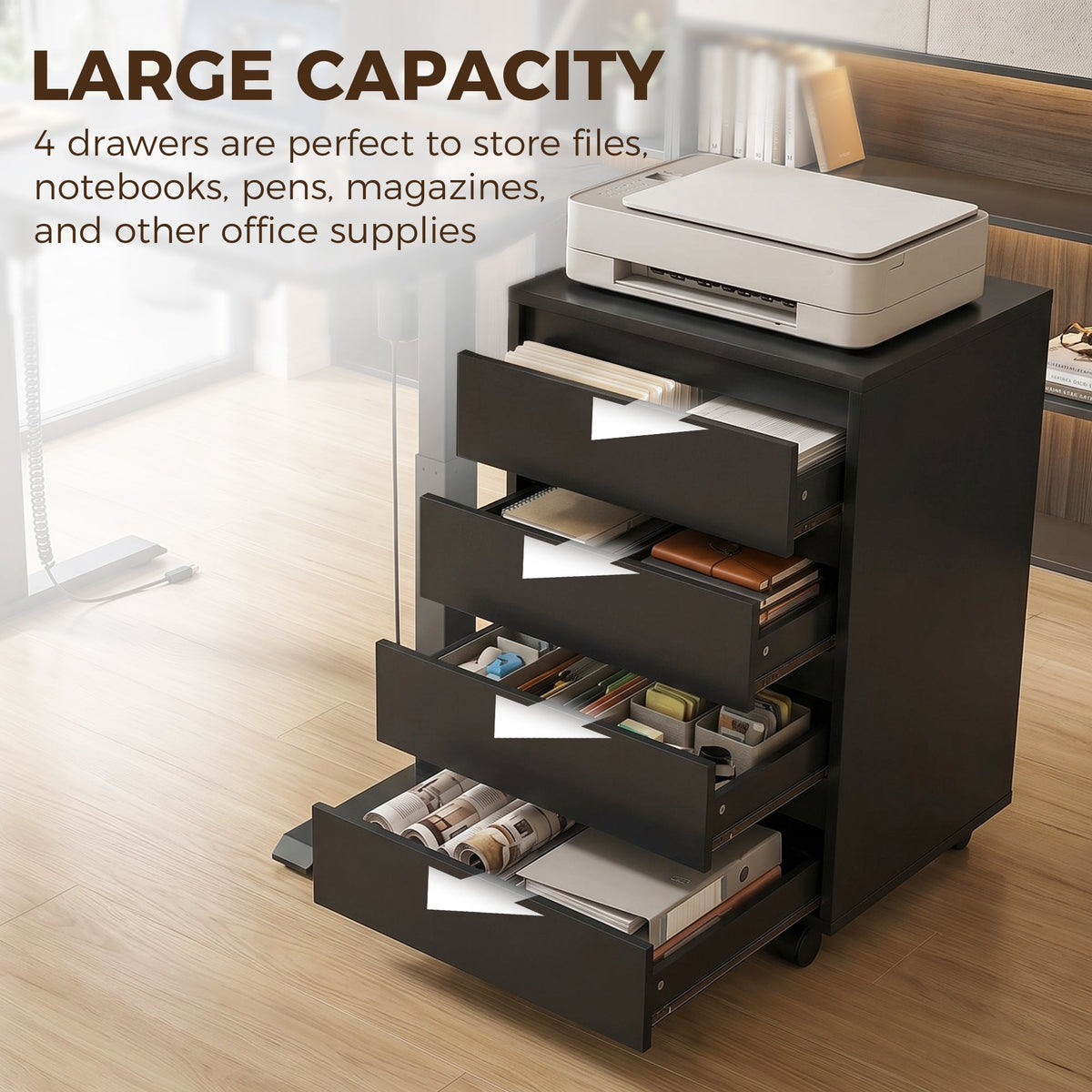 Mobile Filing Cabinet with 4 Drawers, Under Desk Storage Cabinet for Home Office, Black