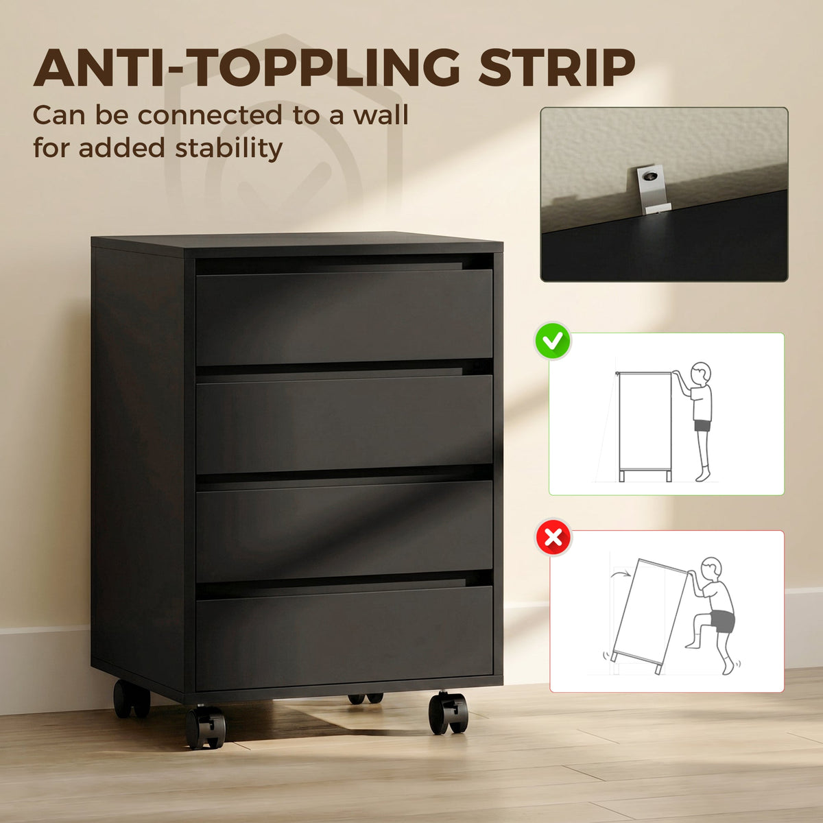 Mobile Filing Cabinet with 4 Drawers, Under Desk Storage Cabinet for Home Office, Black
