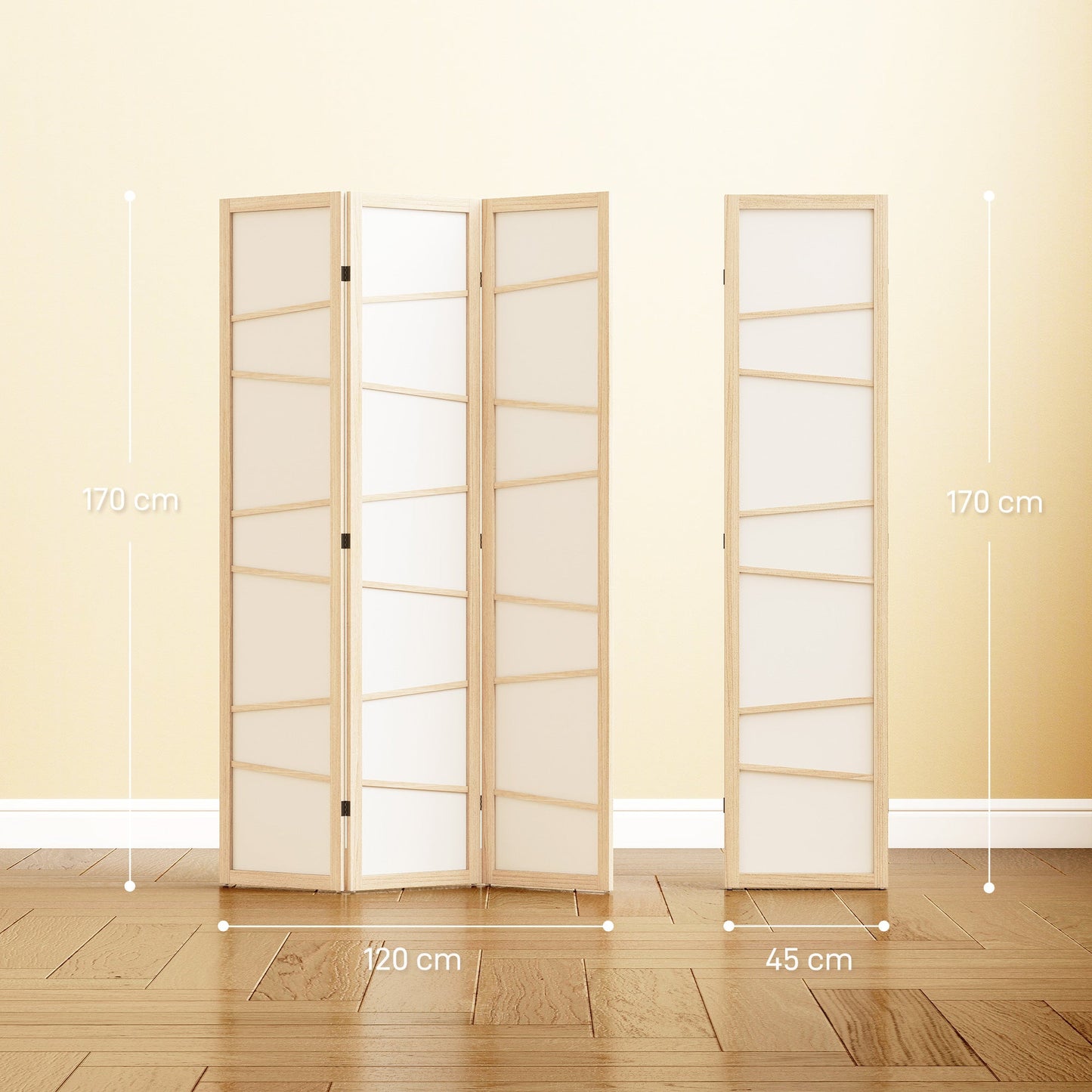 3 Panel Room Divider, Wooden Folding Privacy Screen, Freestanding Wall Partition Separator for Bedroom, Natural Wood Finish
