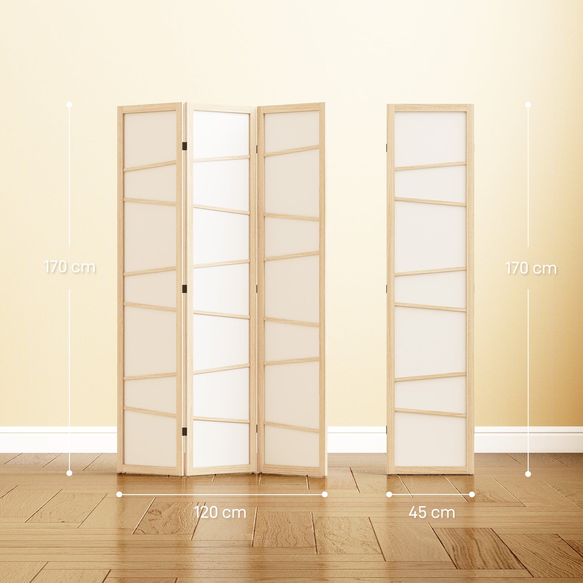3 Panel Room Divider, Wooden Folding Privacy Screen, Freestanding Wall Partition Separator for Bedroom, Natural Wood Finish