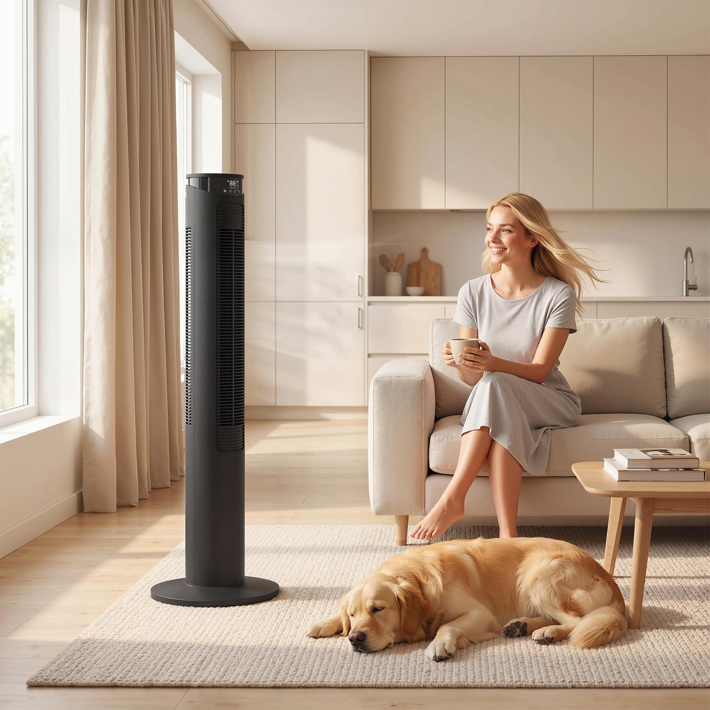 116 cm Tower Fan for Cooling, Standing Floor Fan with WiFi Control, 65° Oscillating, 12 Hour Timer, LED Display and Remote Control for Bedroom, Office, Black