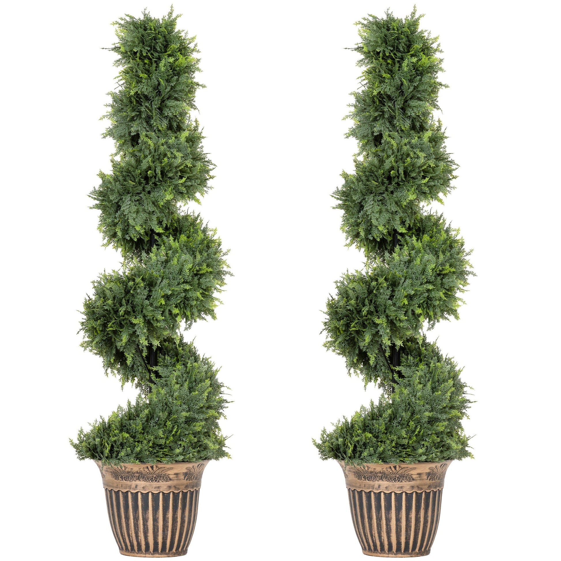 Set of 2 Decorative Artificial Plants Topiary Spiral Cypress Trees in Pot, Fake Plants for Home Indoor Outdoor Decor, 120cm, Green