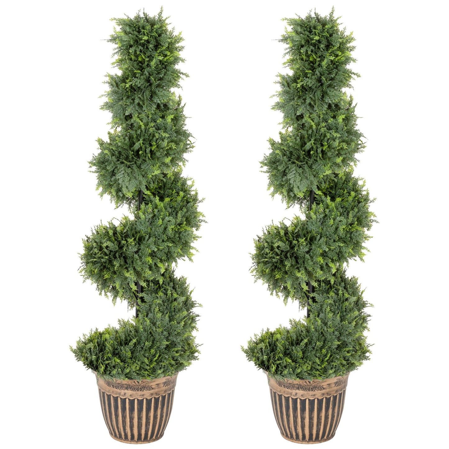 Set of 2 Decorative Artificial Plants Topiary Spiral Cypress Trees in Pot, Fake Plants for Home Indoor Outdoor Decor, 120cm, Green