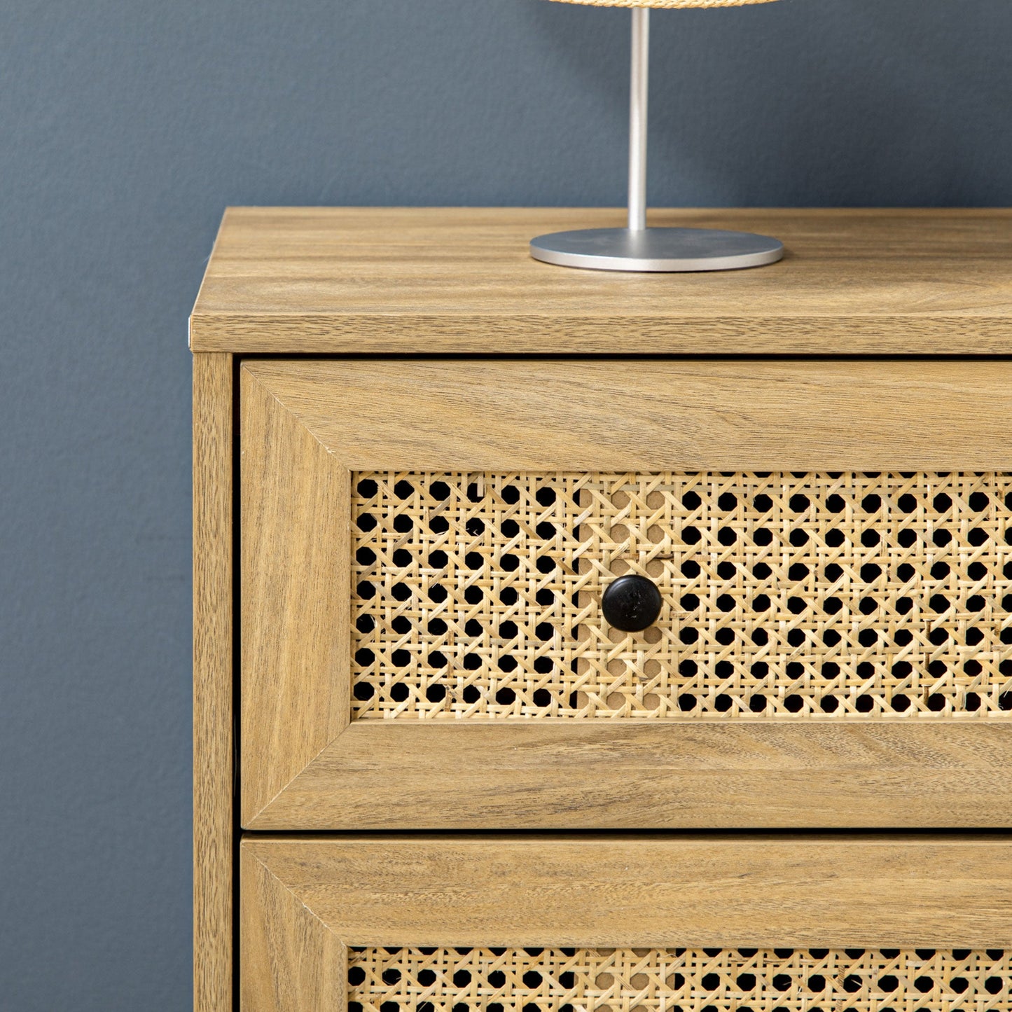 HOMCOM Chest of Drawers, 4-Drawer Storage Organiser Unit with Rattan Element for Bedroom, Living Room, Wood Effect