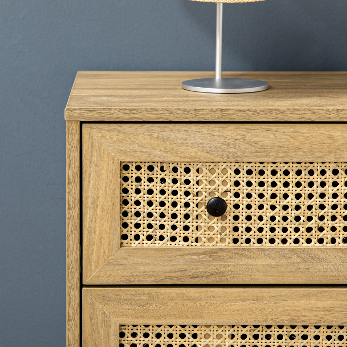 HOMCOM Chest of Drawers, 4-Drawer Storage Organiser Unit with Rattan Element for Bedroom, Living Room, Wood Effect