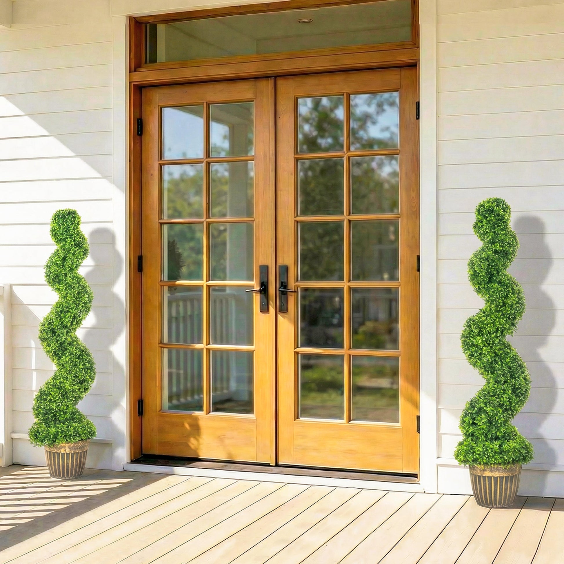 Set of 2 Decorative Artificial Plants Topiary Spiral Boxwood Trees in Pot, Fake Plants for Home Indoor Outdoor Decor, 150cm, Green
