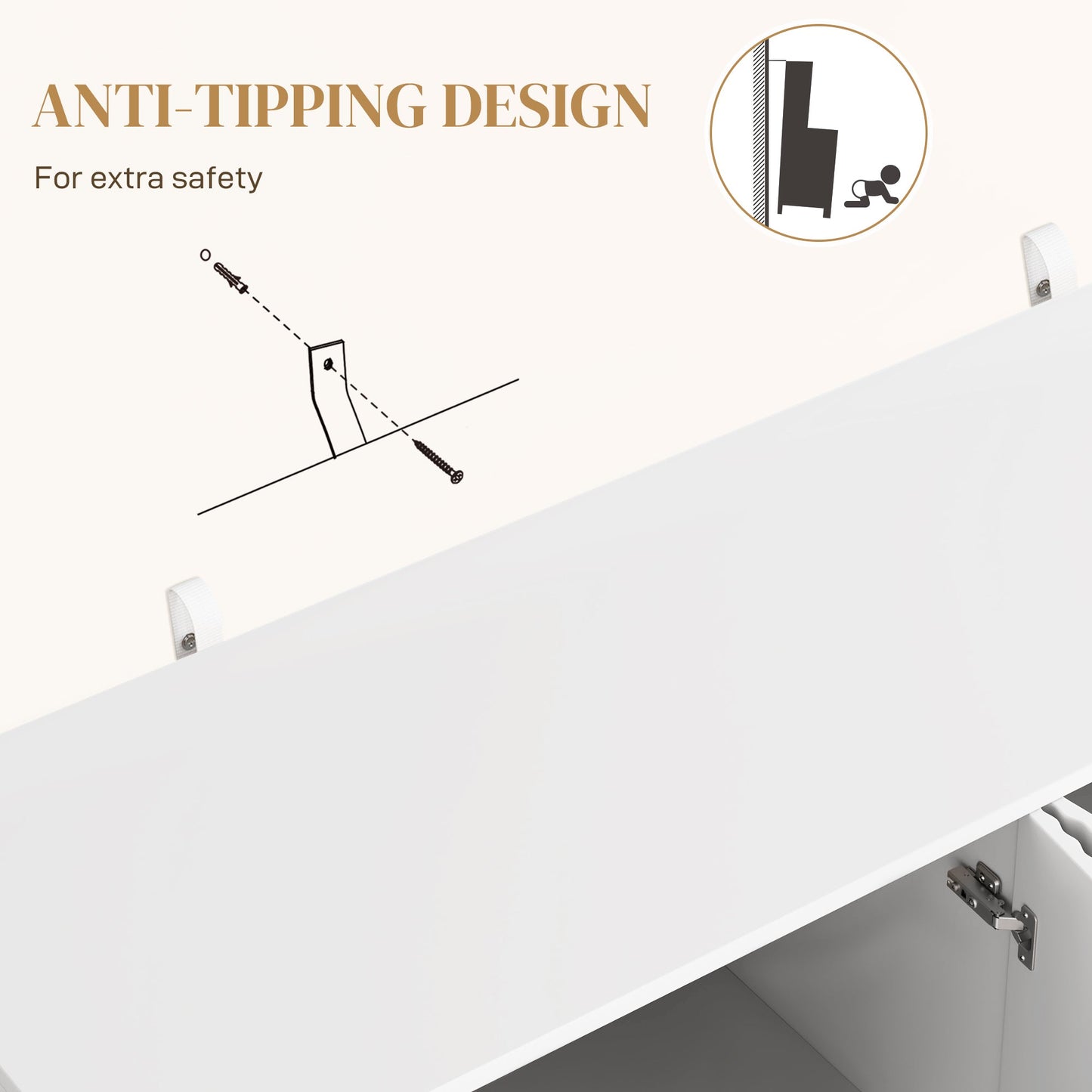 Sideboard Buffet Cabinet, Modern Kitchen Storage Cabinet with 4 Doors and Adjustable Shelves, Living Room Cabinet with Metal Legs for Hallway, White