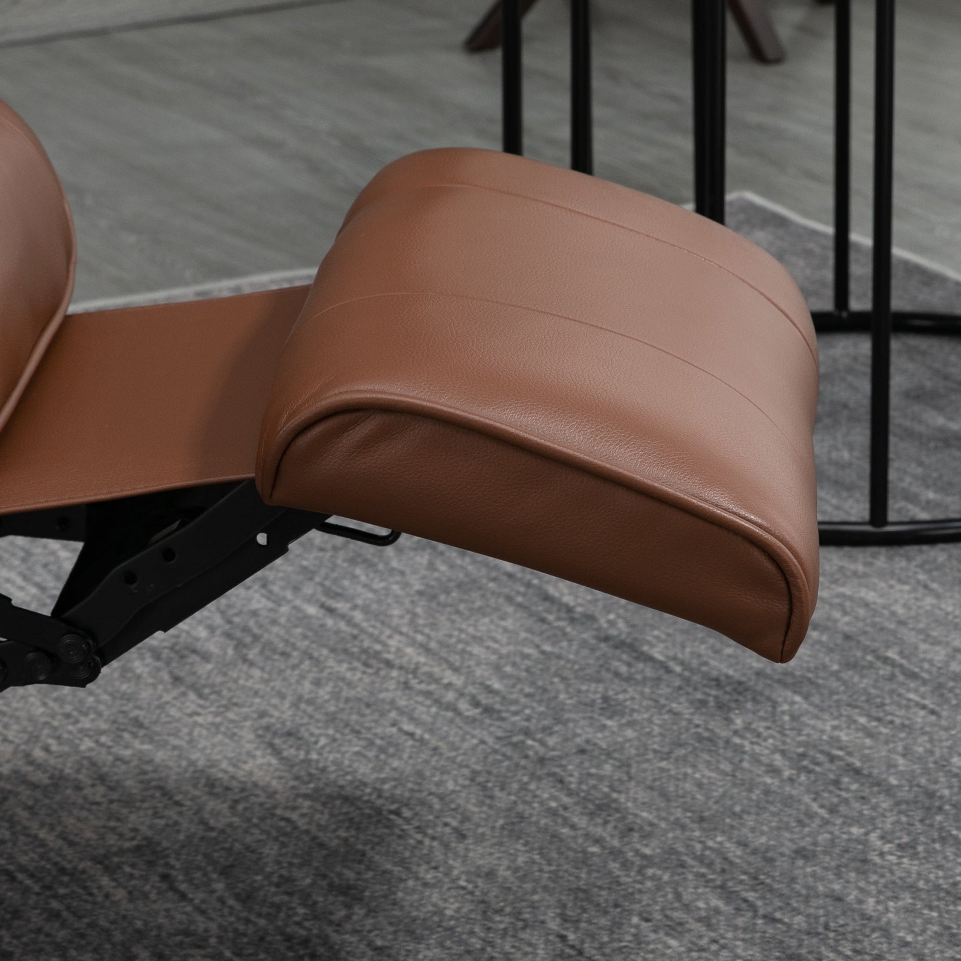 Manual Recliner Chair Armchair Sofa with Faux Leather Upholstered Wooden Base for Living Room Bedroom, Brown
