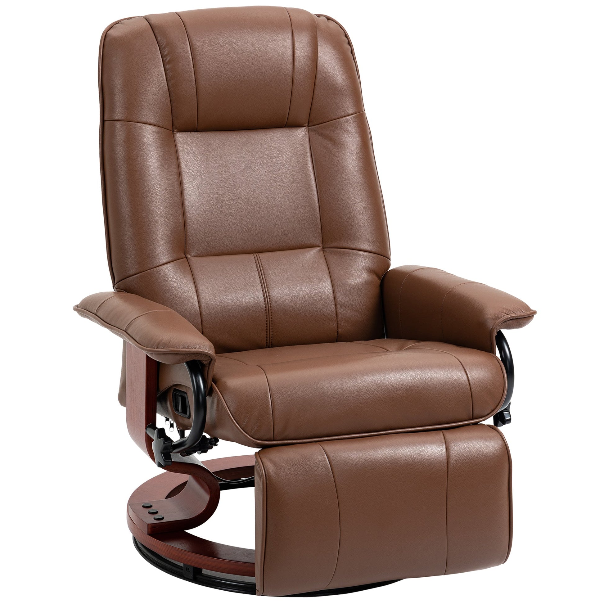 Manual Recliner Chair Armchair Sofa with Faux Leather Upholstered Wooden Base for Living Room Bedroom, Brown