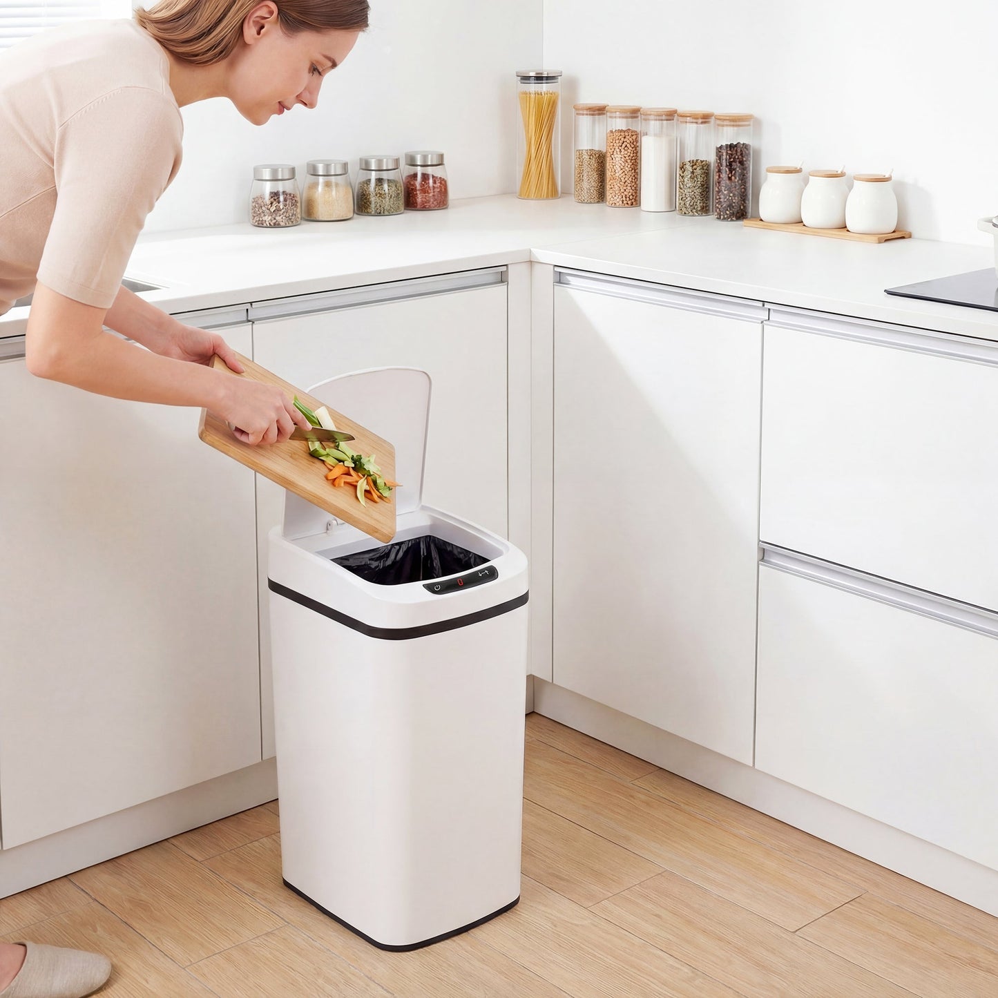 12L Sensor Bin, Automatic Touchless Motion Sensor Kitchen Bin, Compact Trash Can with Fingerprint Resistant Stainless Steel for Hygienic Gyms, Home Office Use, White