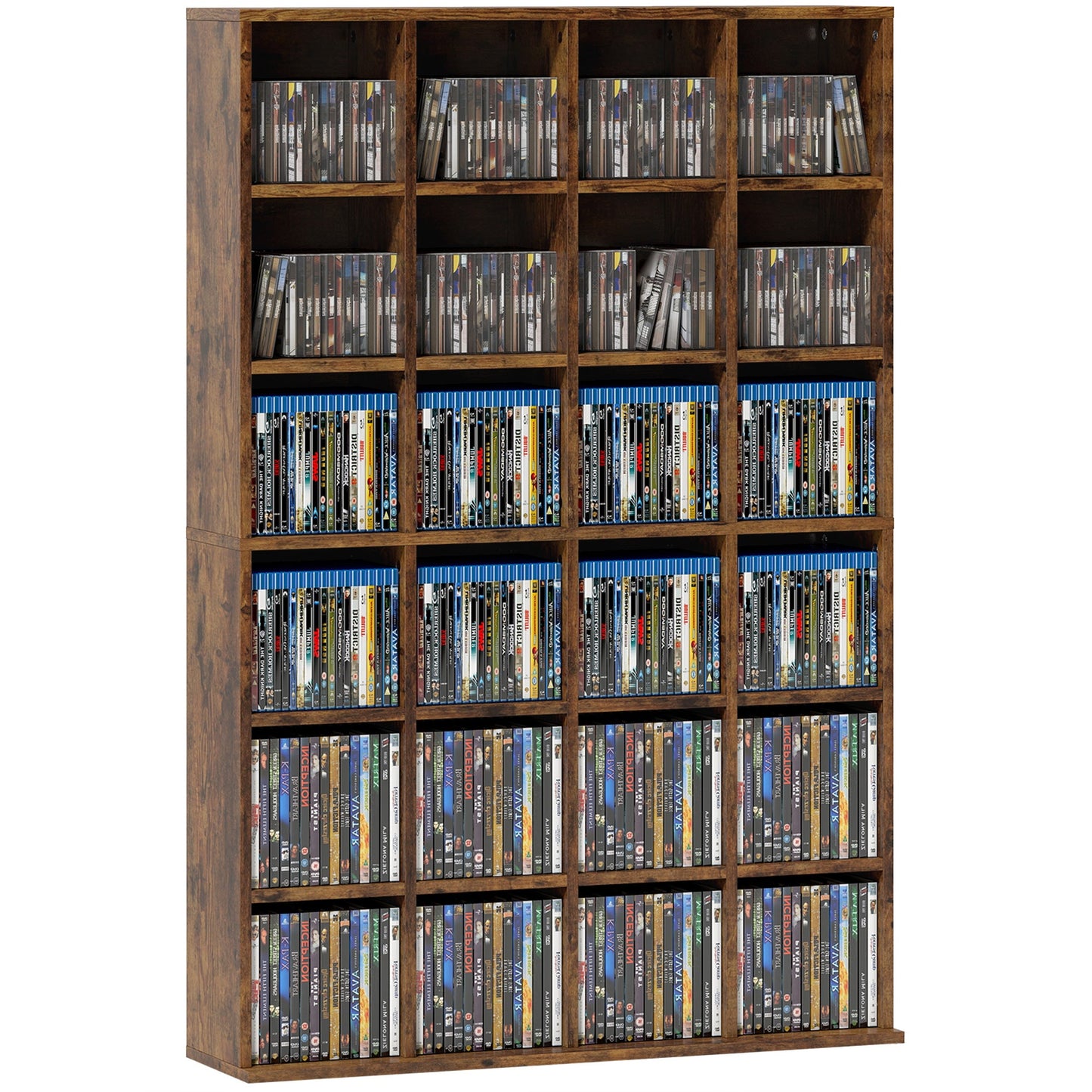 456 CD/ 336 DVD Storage Unit, Media Storage Shelf, Wooden Display Unit with Adjustable Shelves, 89 x 130.5 cm, Rustic Brown