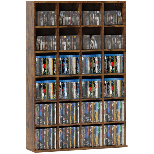 456 CD/ 336 DVD Storage Unit, Media Storage Shelf, Wooden Display Unit with Adjustable Shelves, 89 x 130.5 cm, Rustic Brown
