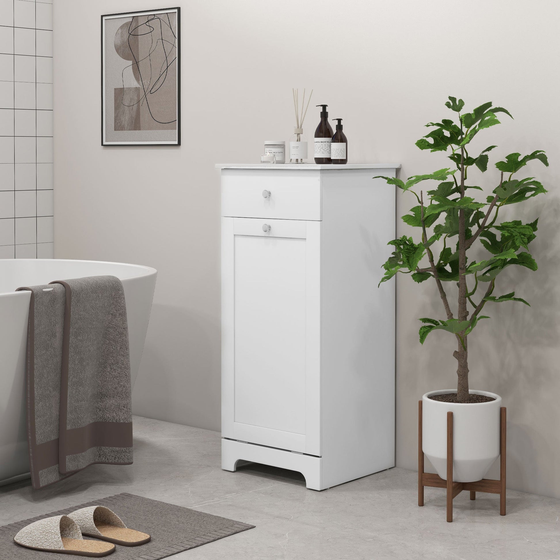 HOMCOM Laundry Cabinet, Bathroom Cabinet with Laundry Basket, Bathroom Storage Unit with Foldable Laundry Hamper and Drawer for Washroom, White