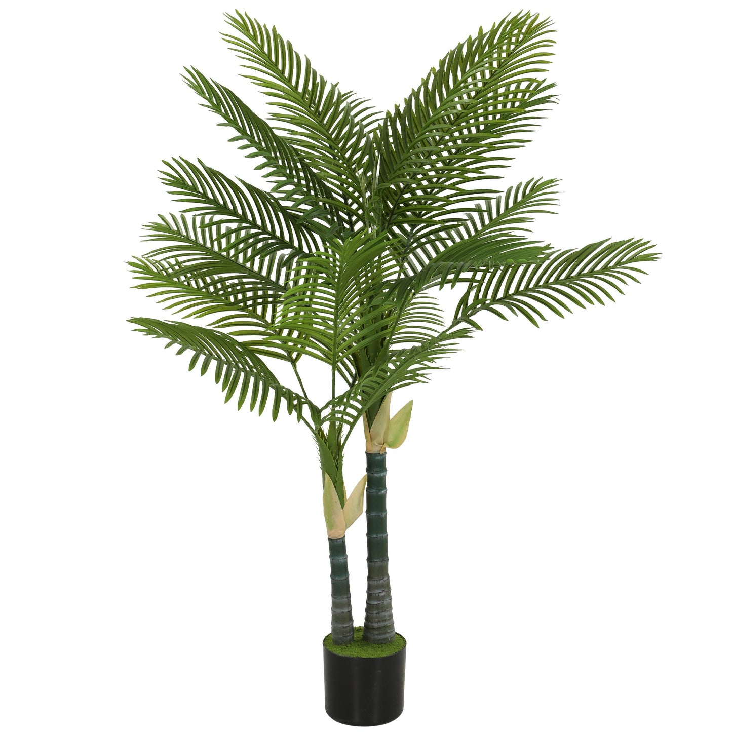 150cm Artificial Palm Tree with 16 PEVA Leaves in Pot, Decorative Artificial Plant with UV-resistant and Moss Effect, Fake Plant for Home Office Decor, Green