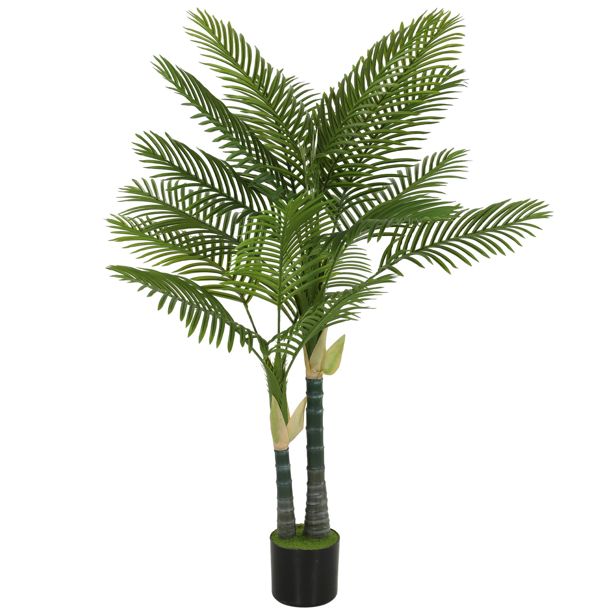 150cm Artificial Palm Tree with 16 PEVA Leaves in Pot, Decorative Artificial Plant with UV-resistant and Moss Effect, Fake Plant for Home Office Decor, Green