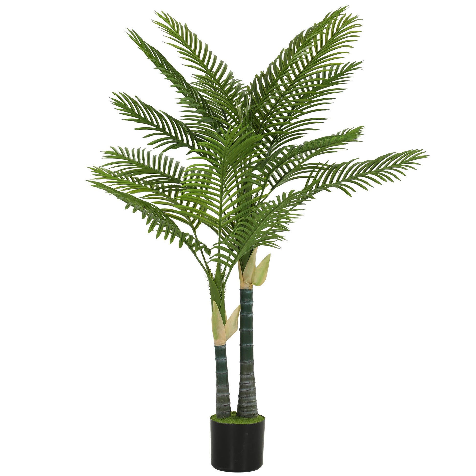 150cm Artificial Palm Tree with 16 PEVA Leaves in Pot, Decorative Artificial Plant with UV-resistant and Moss Effect, Fake Plant for Home Office Decor, Green