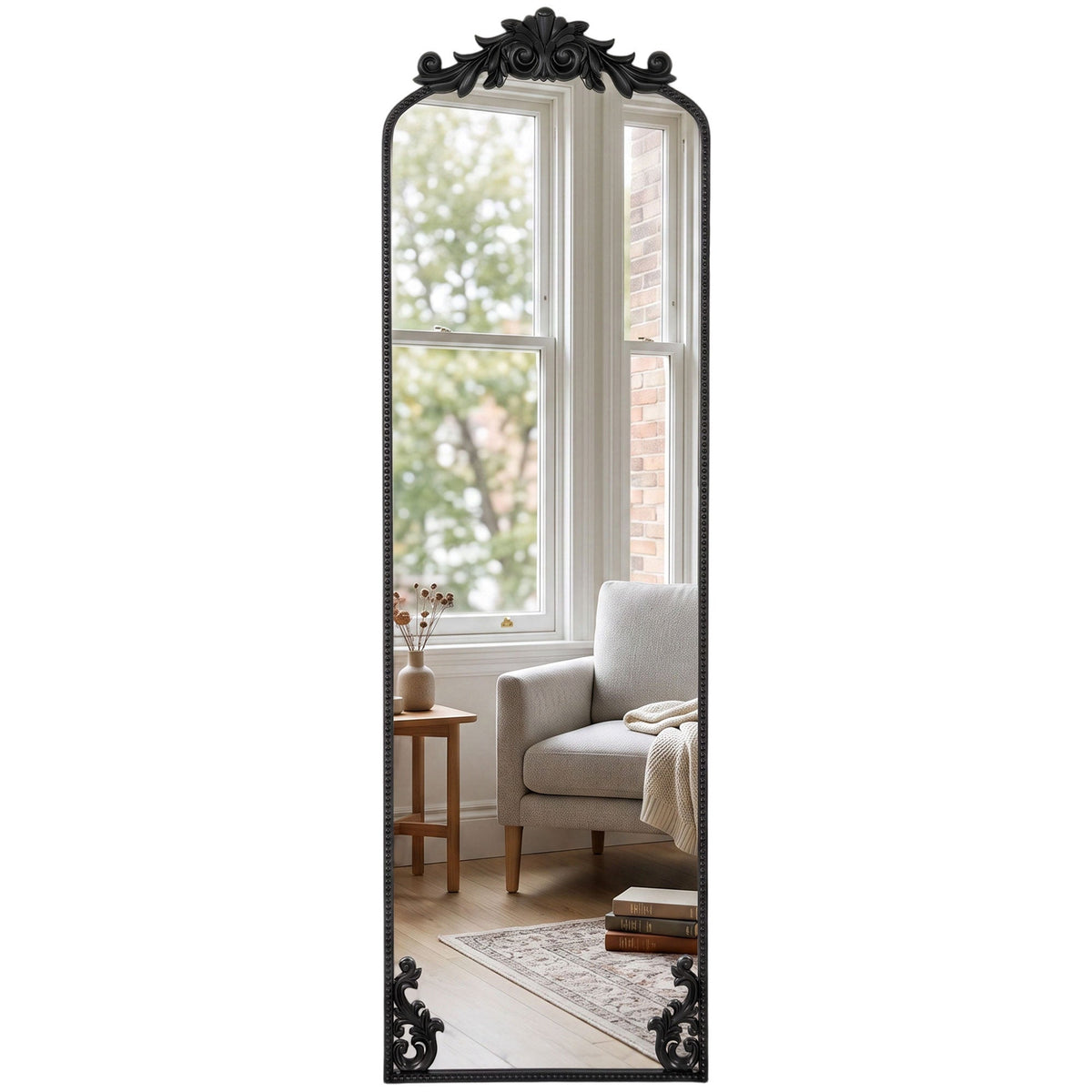 Full Length Mirror, 50 x 160 cm Hanging or Leaning Against Wall Floor Mirror with Baroque Metal Frame for Bedroom, Living Room, Dressing Room, Black