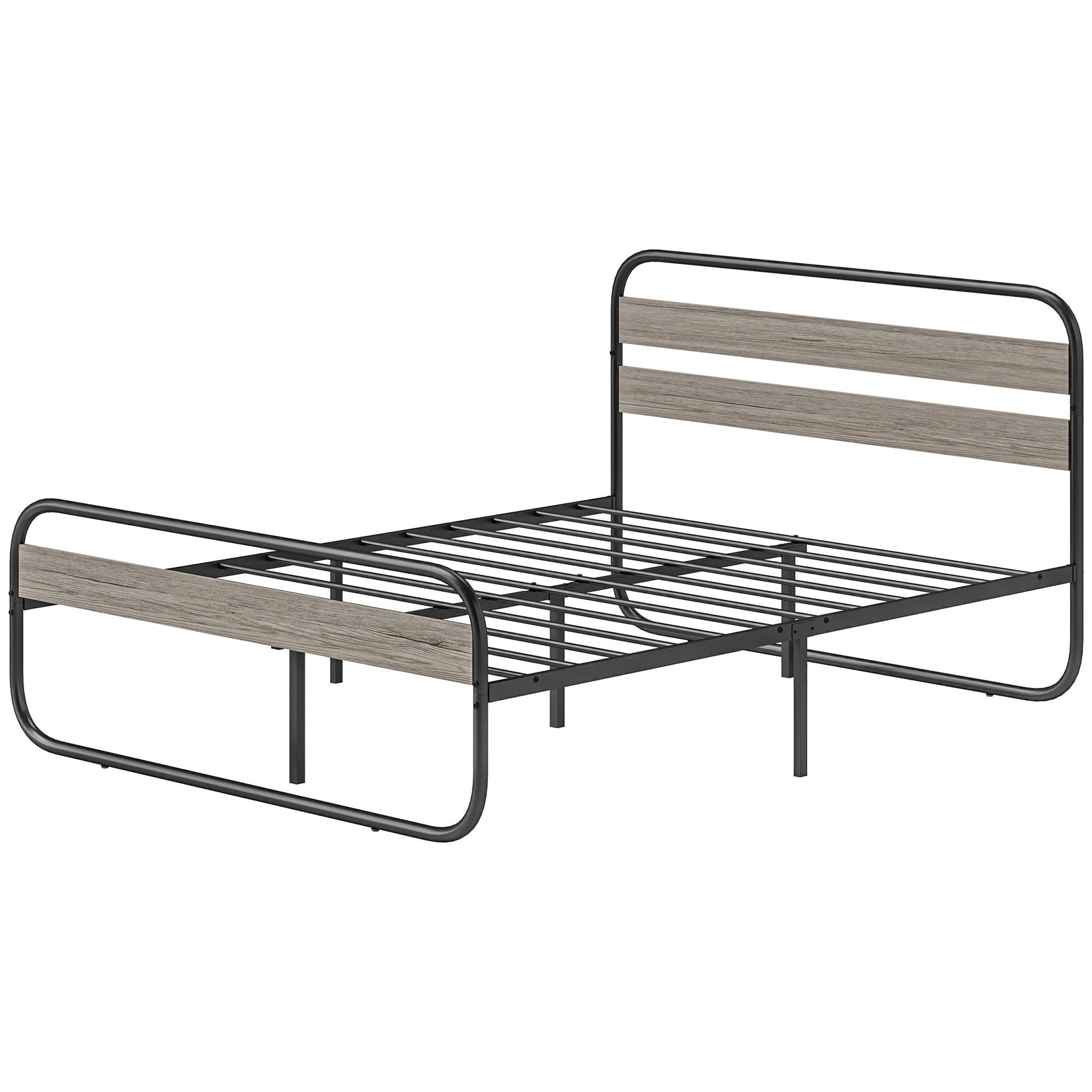 HOMCOM 4ft6 Double Bed Frame, Industrial Style Metal Platform Bed Frame with Under Bed Storage, No Box Spring Needed, Easy Assembly, Grey
