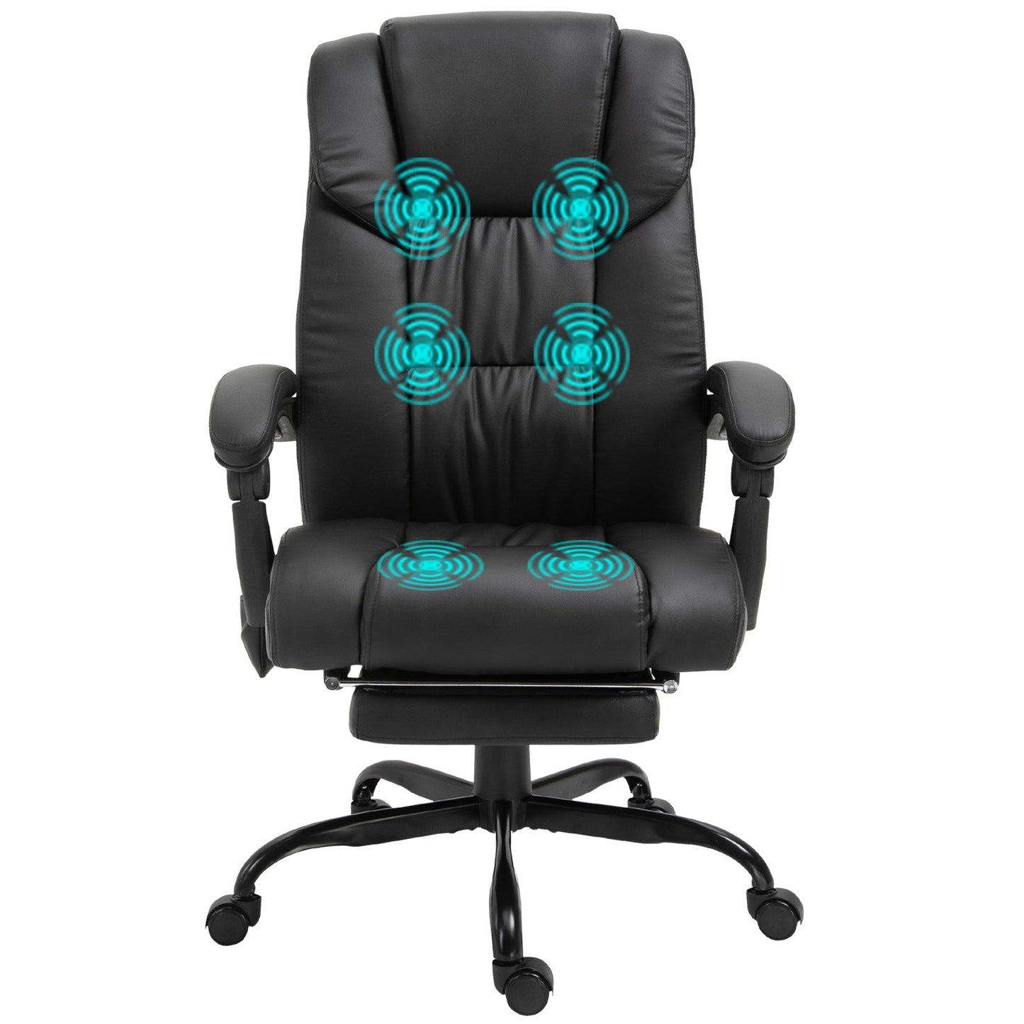 Vinsetto 6-Point Massage Office Chair, PU Leather Desk Chair with Adjustable Height and Footrest for Home Office, Black