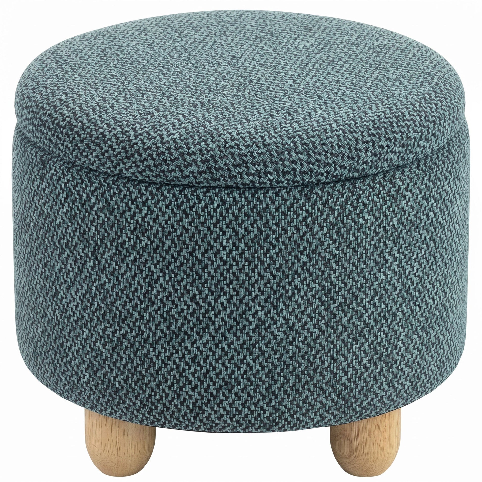 Storage Ottoman, Burlap Fabric Round Small Ottoman Foot Rest with Lid, Rubberwood Legs, End of Bed Bench Footstool for Bedroom, Hallway, Living Room, 38.5 x 38.5 cm, Dark Blue