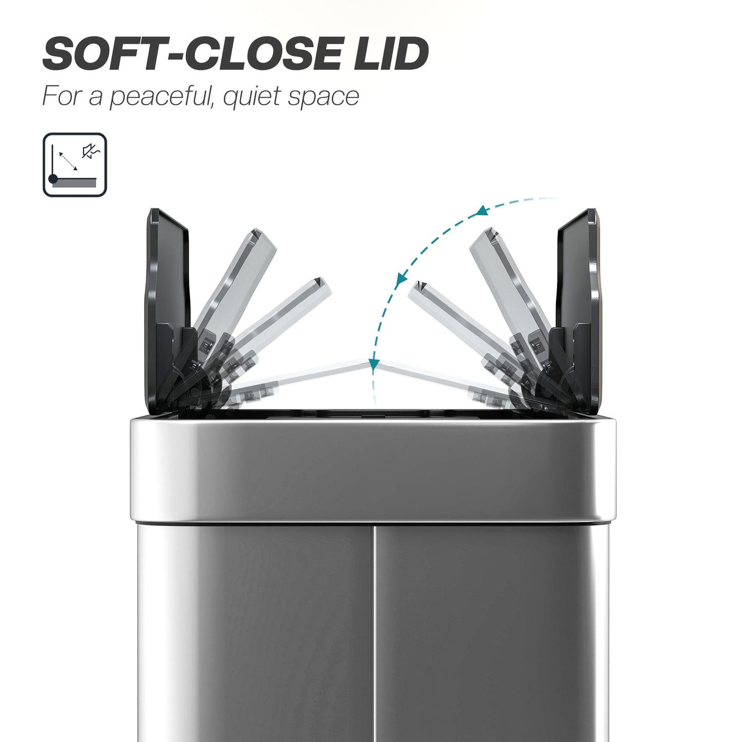 55L Sensor Bin, Large Automatic Touchless Rubbish Bin with Soft-Close Lid, Fingerprint-Proof Stainless Steel, Rectangular Trash Can for Kitchen, Gym, Home Office, Silver Tone