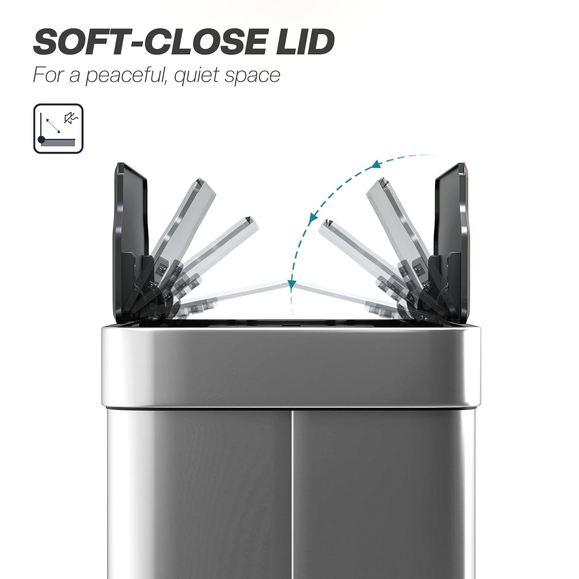 55L Sensor Bin, Large Automatic Touchless Rubbish Bin with Soft-Close Lid, Fingerprint-Proof Stainless Steel, Rectangular Trash Can for Kitchen, Gym, Home Office, Silver Tone